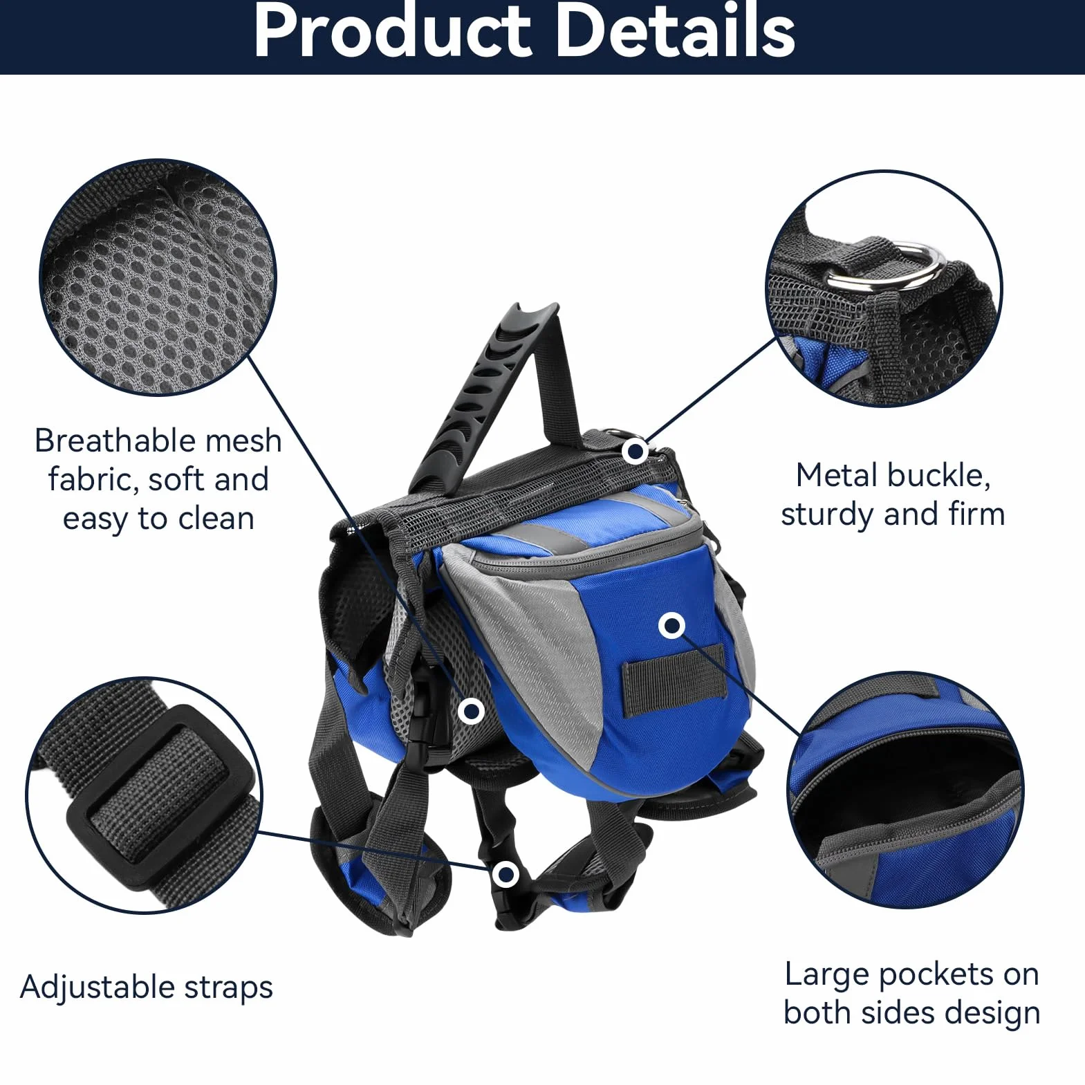 Sac à Dos Chien Cyrank Doggy Backpack Harnais Randonnée Camping Saddle Bag Réfléchissant Grands Chiens