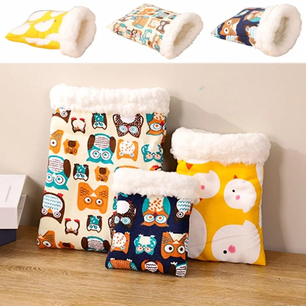 Sac de transport portable en polaire pour hamster hérisson lit chaud (L, bleu)