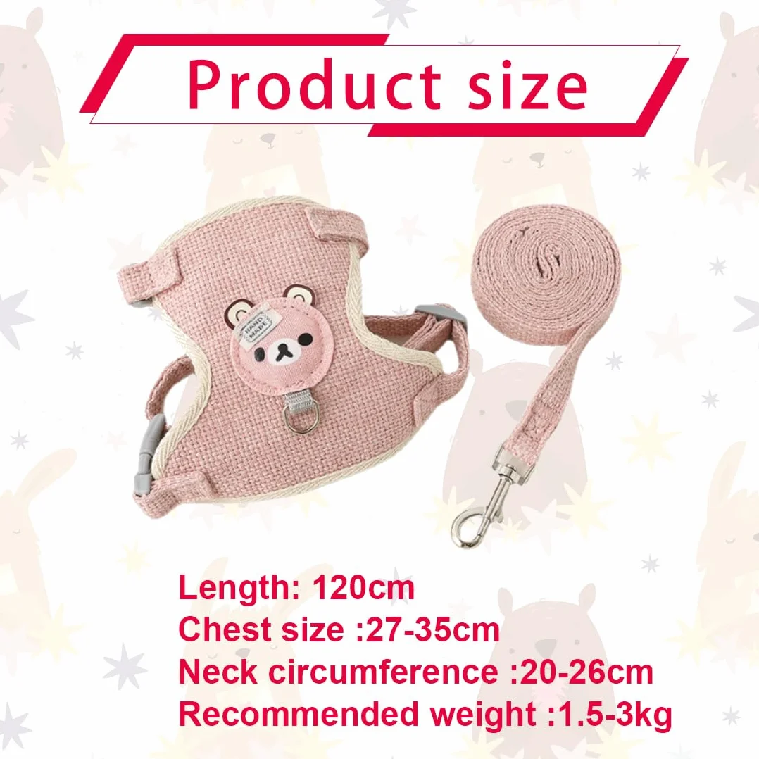 laisse pour lapin, harnais avec laisse, accessoires de lapin, 120 cm, réglable, respirant, pour 1-1,5 kg (rose)