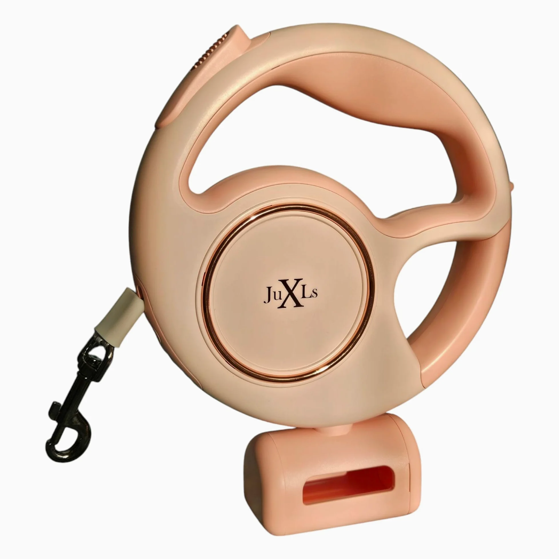 Laisse pour chien avec verrou de fixation, LED, élégant, 3 m, porte-sac à déjections, réflecteurs pour une meilleure visibilité, accents blanc/or rose, sécurité dans l'obscurité, lampe de poche,