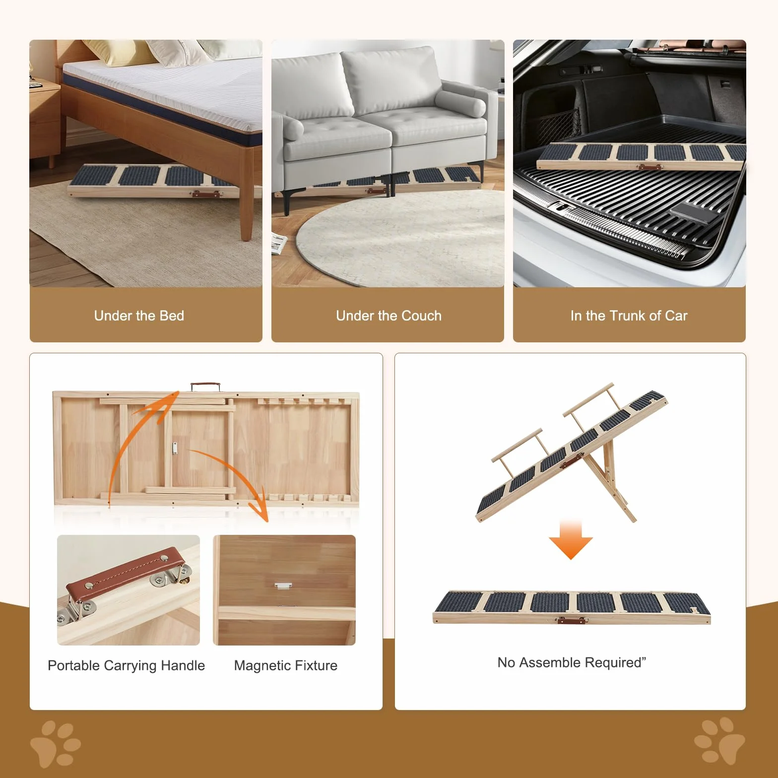 Rampe pour chien en bois 120 cm antidérapante 6 hauteurs réglables 40-71 cm avec tapis de traction