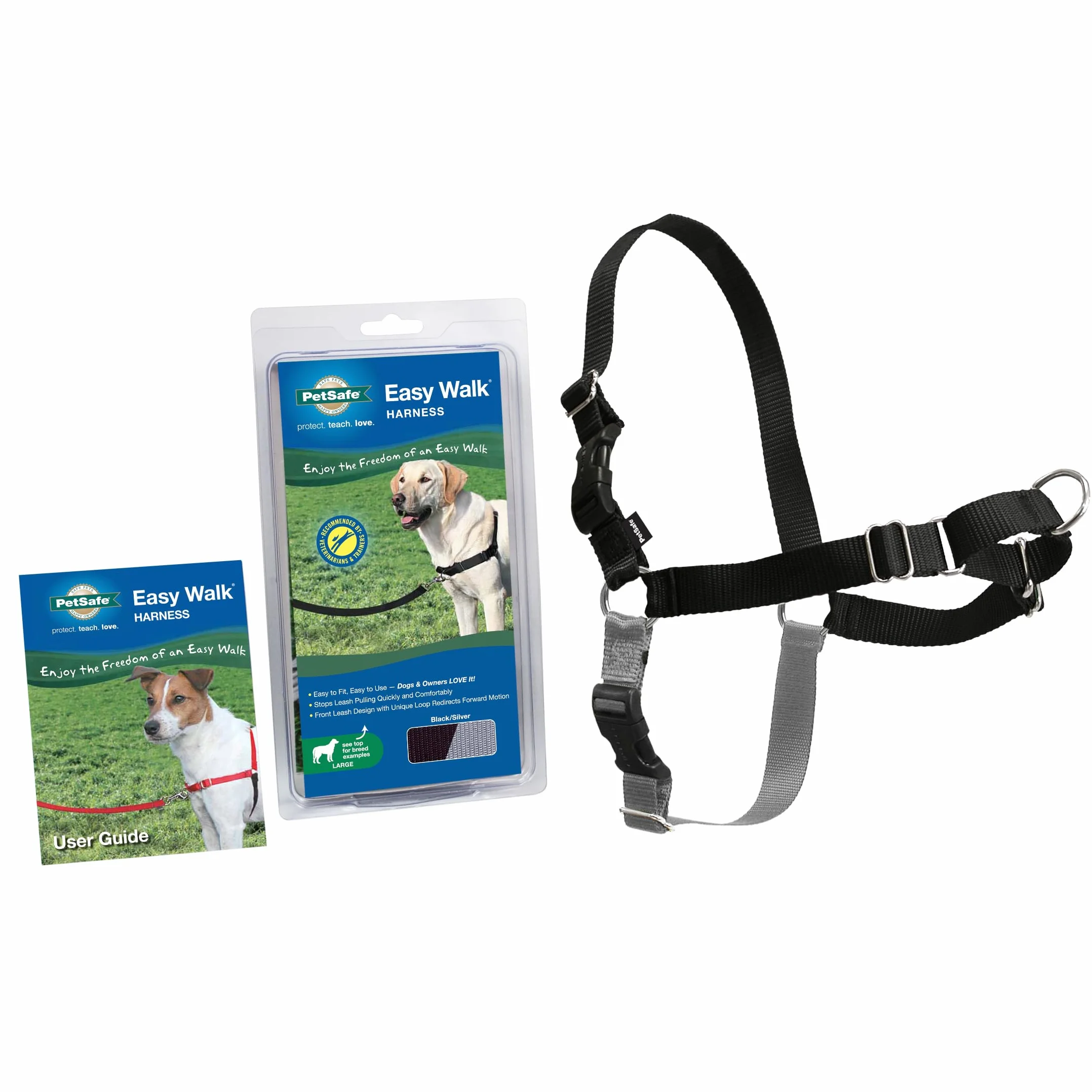PetSafe Harnais Easy Walk Anti-Traction Laisse 1,8 M Noir Taille L