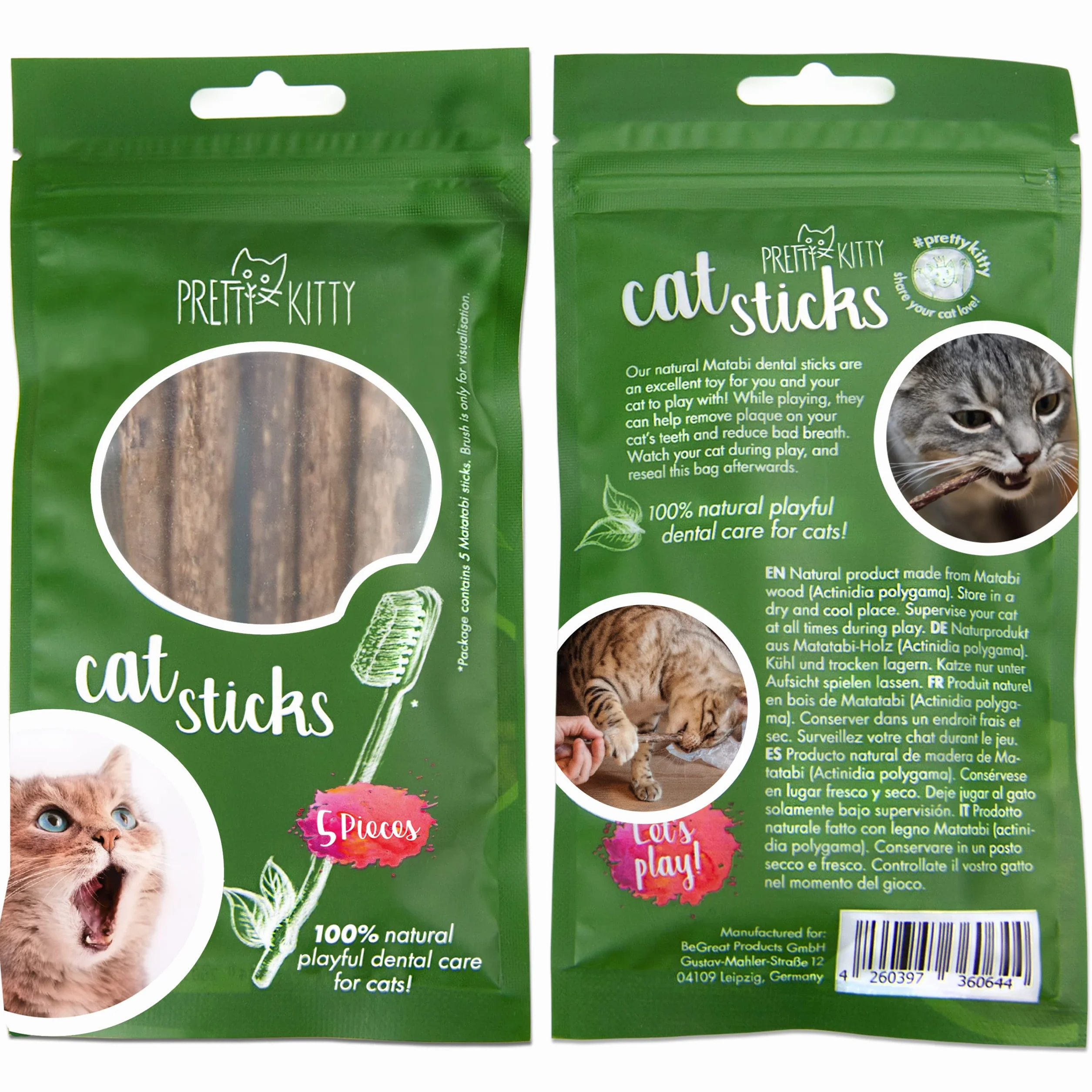 PRETTY KITTY 5 bâtons de Matatabi à mâchonner – Jouet dentition féline saine contre mauvaise haleine