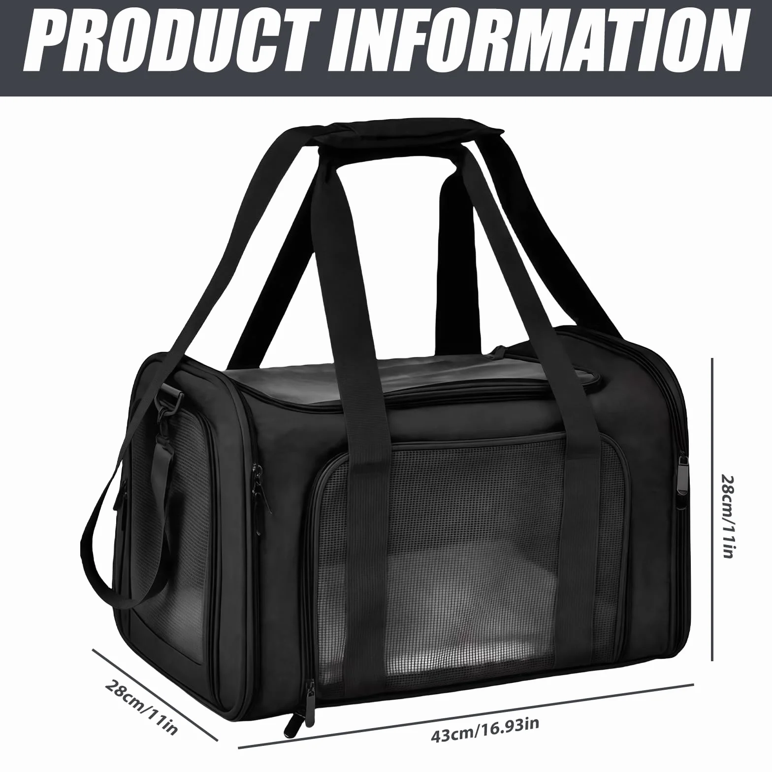 Pliant Sac de Transport pour Chat Noir Portable Voyage Respirant Petit Animal