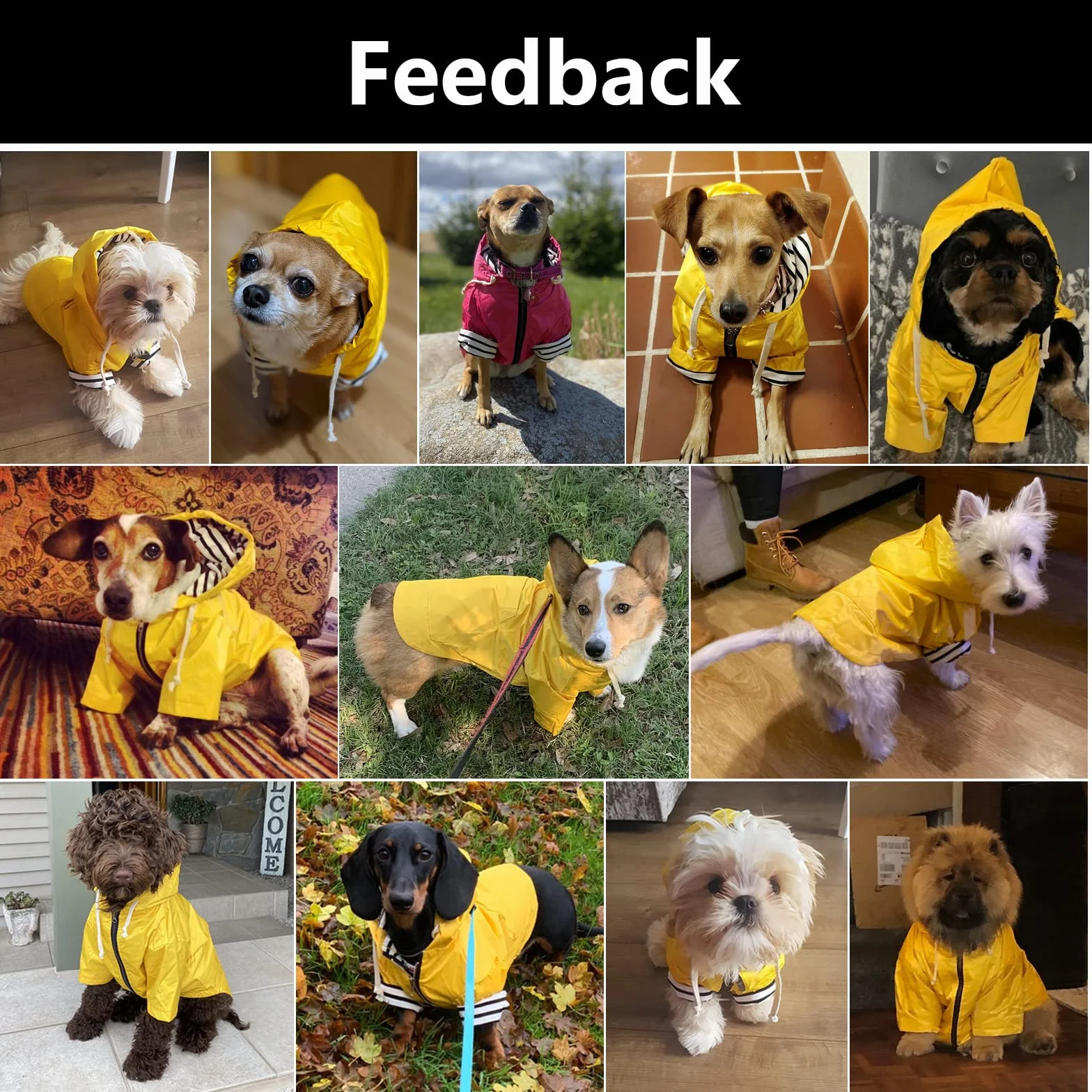 Morezi Imperméable Chien Fermeture à glissière étanche Pluie eau Cordon Serrage réglable Poche XS XXL Jaune
