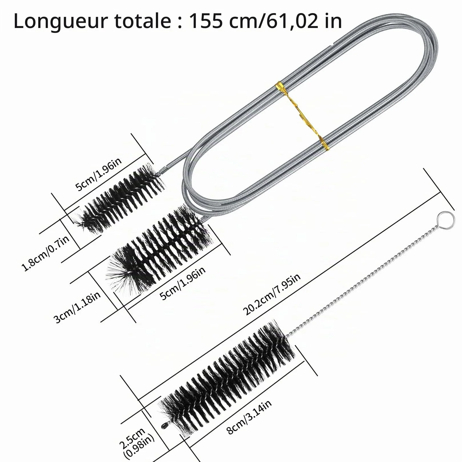 Brosse de Nettoyage pour Aquarium 4 Pièces, Brosse à Tuyau Double Extrémité et Tête Unique