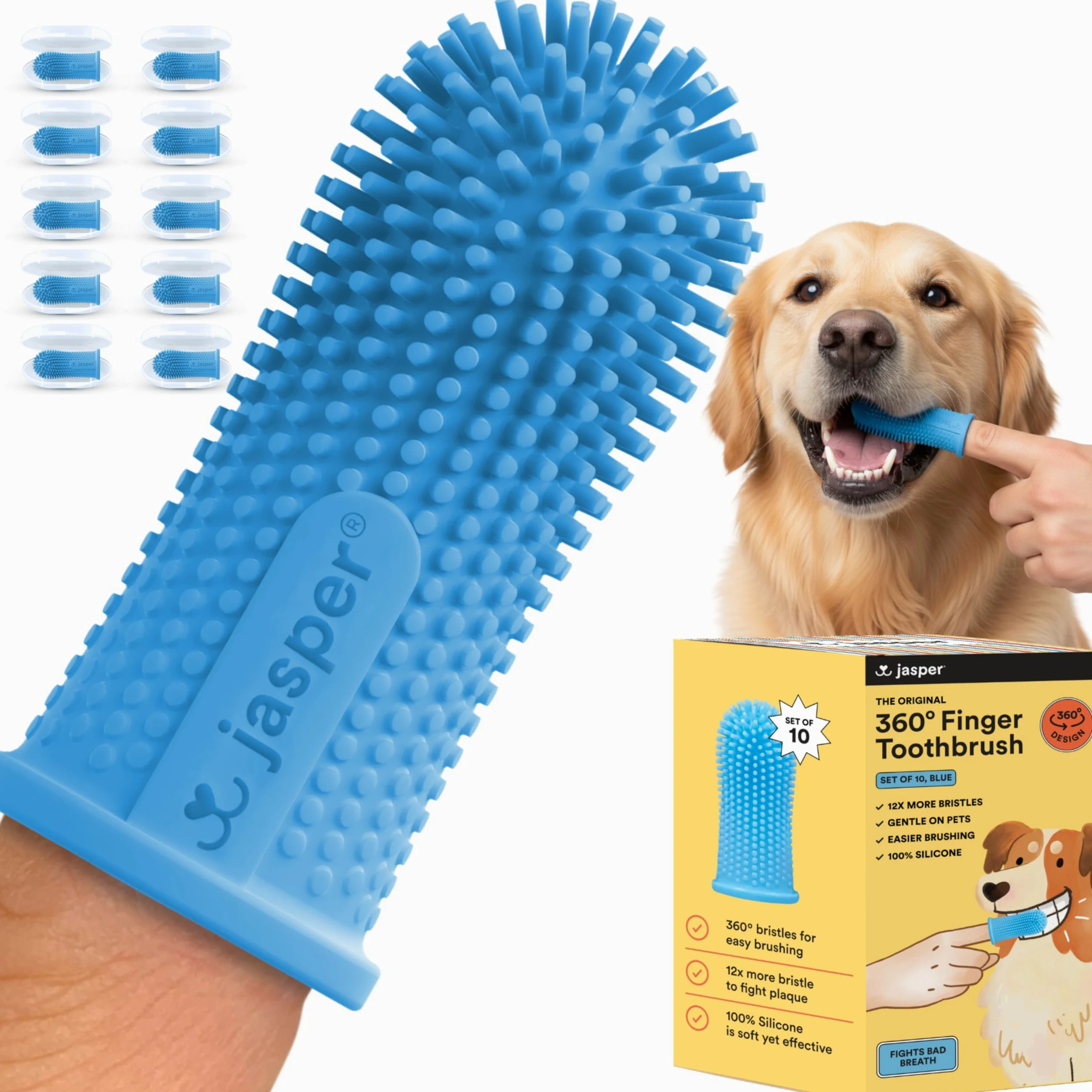 Jasper Lot de 10 brosses à dents pour chien, brosse à dents pour animaux domestiques, brosse à dents pour chat, kit de soins dentaires et de nettoyage des dents, brosse à dents pour animaux