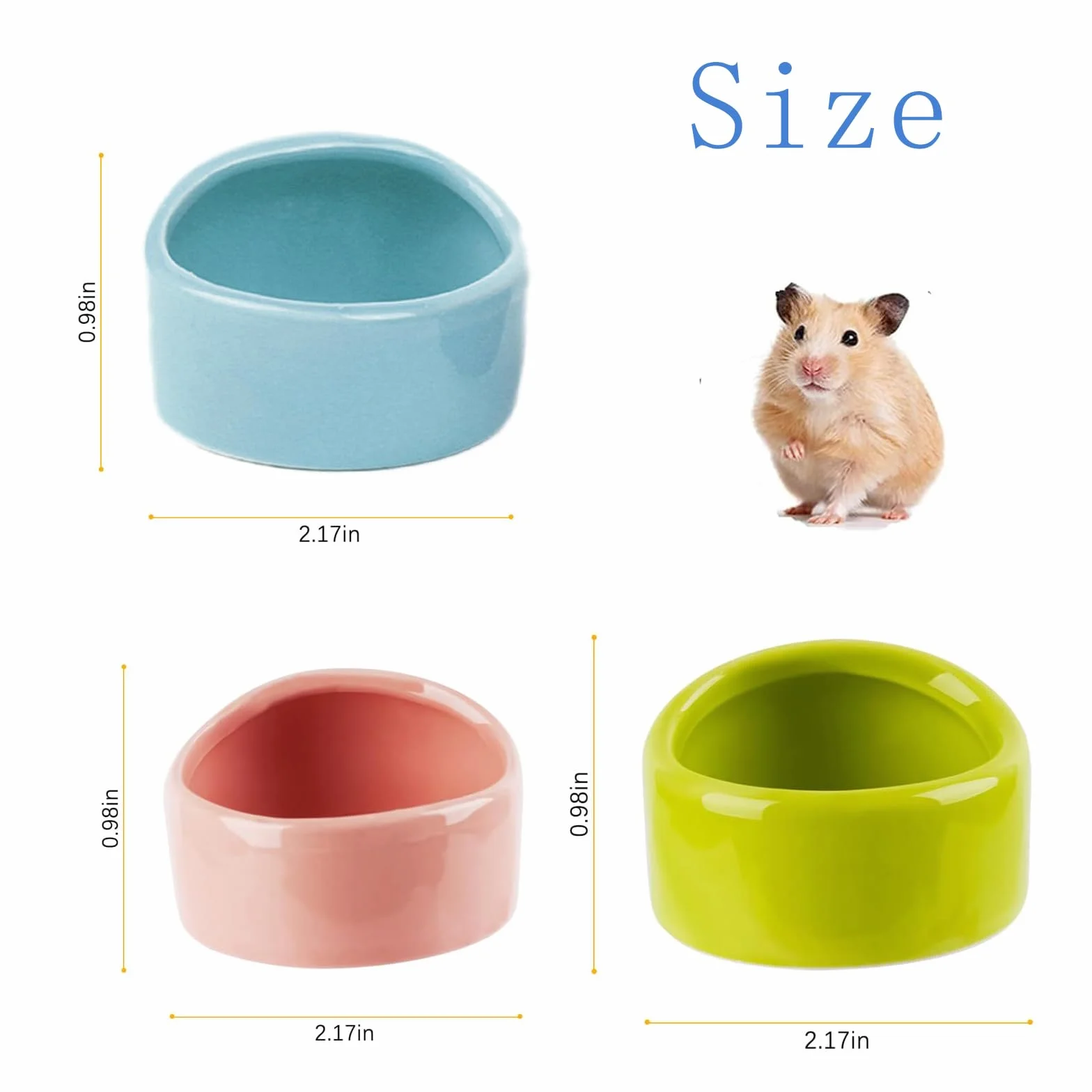 Lot de 3 Bols en Céramique pour Hamster - Gamelles Anti-morsure Rose Bleu Vert