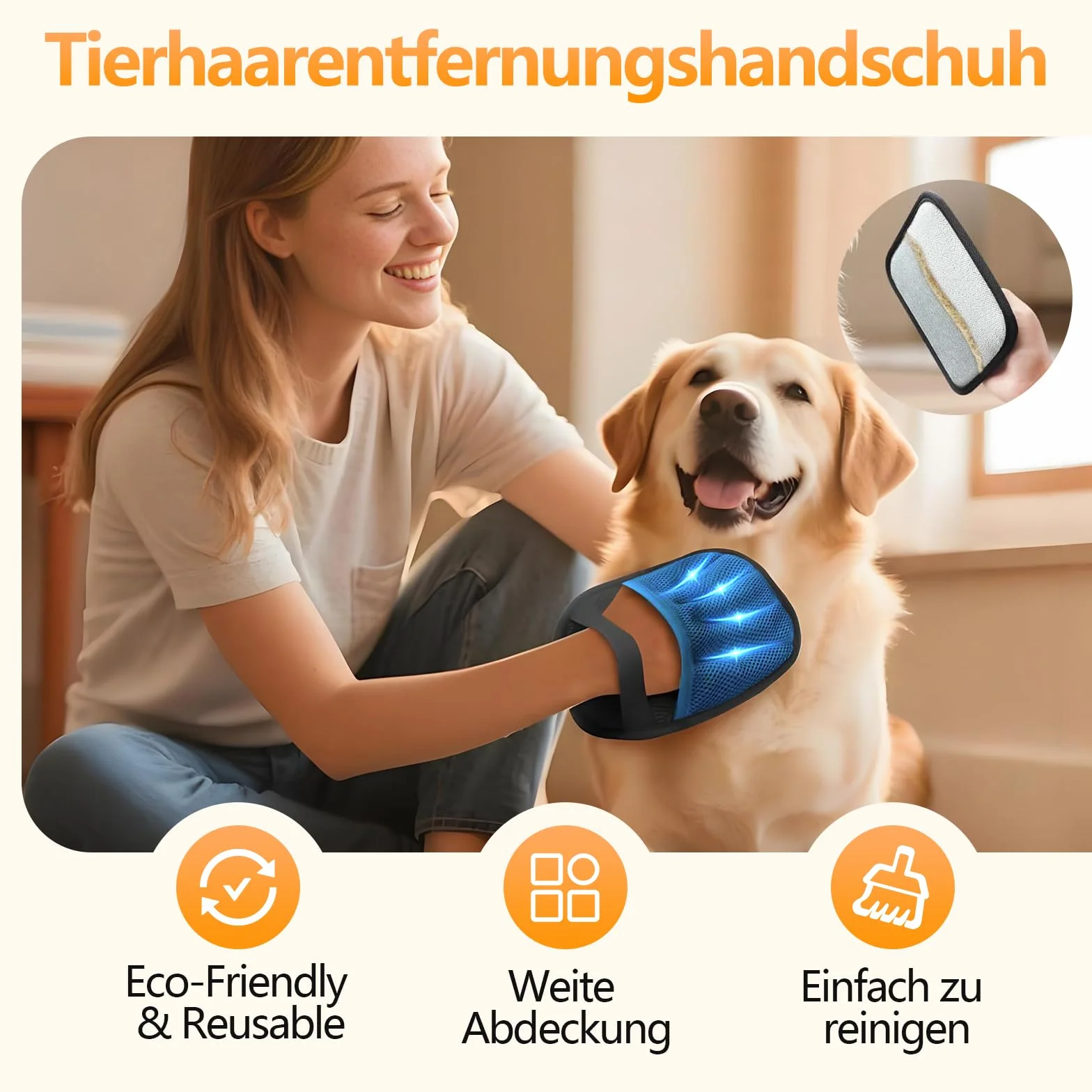 Gant Anti Poils Animaux Épaissi Électrostatique Anti Poil Chat Chien Réutilisable Écologique Bleu Foncé