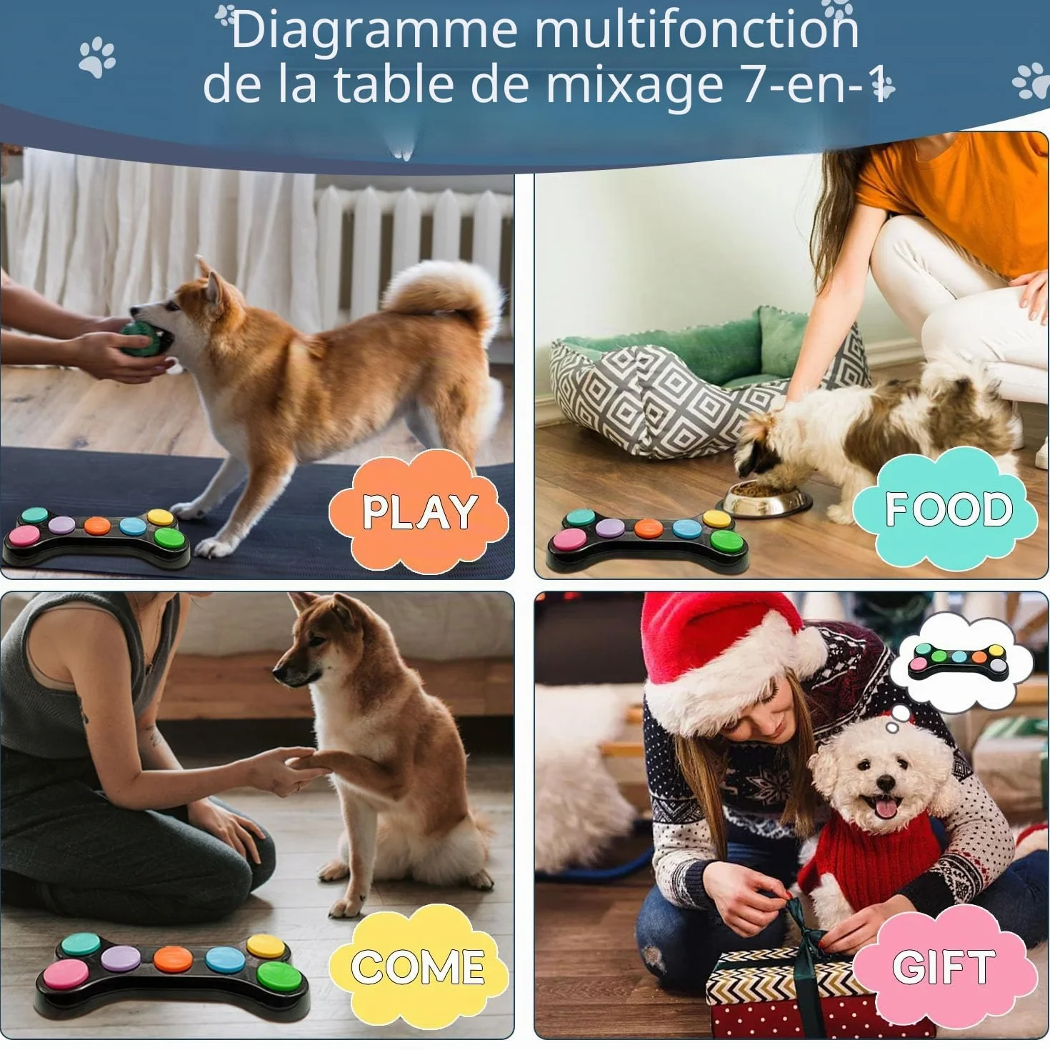 7 en 1 Boutons pour Chien,Boutons de Dressage pour Chien Boutons de Communication pour Chien,Boutons parlants pour Chien,Entraînement des Animaux de Compagnie - Bouton pour la Communication