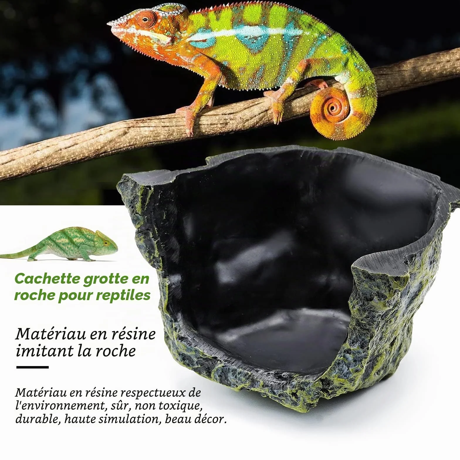 Grande Cachette Reptile Résine Abri Tortue Lézard Serpent Amphibiens Décoration Terrarium Aquarium