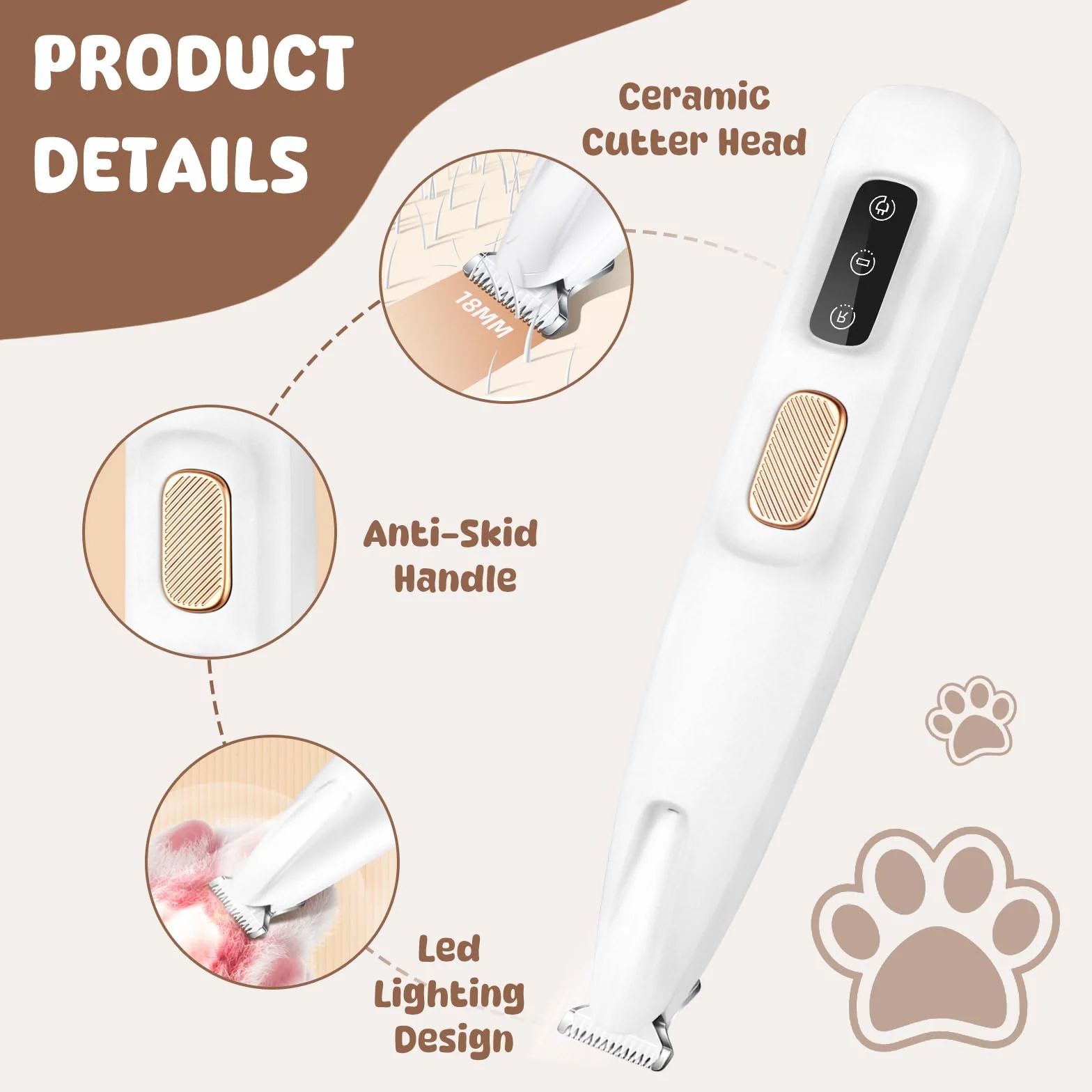 VicBou Tondeuse pour Chien et Chat Rechargeable USB Faible Bruit Électrique LED
