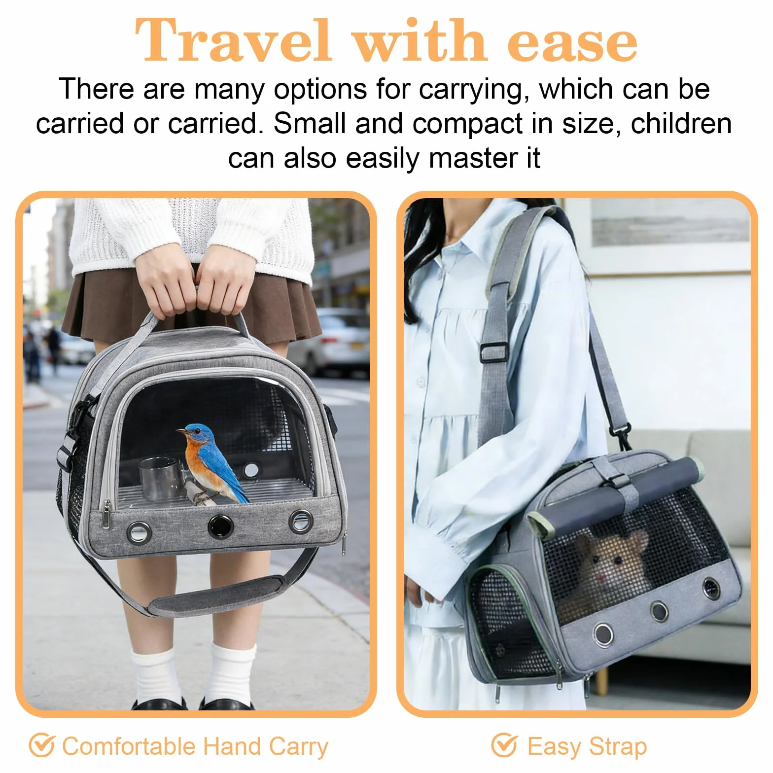 Sac de Transport pour Petits Animaux 35×23×25 cm Souple Pliable avec Ouverture Latérale, Gris
