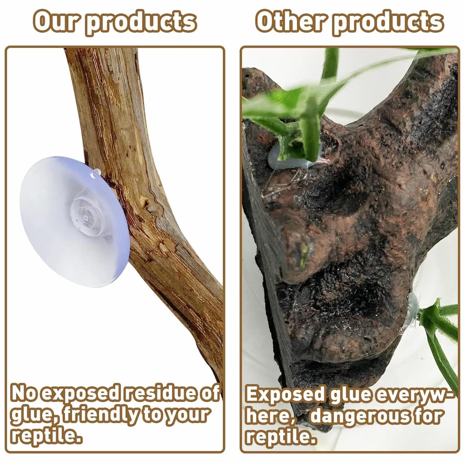 Branches en bois naturel pour reptile, ornement de tronc d'arbre antidérapant pour serpent lézard gecko
