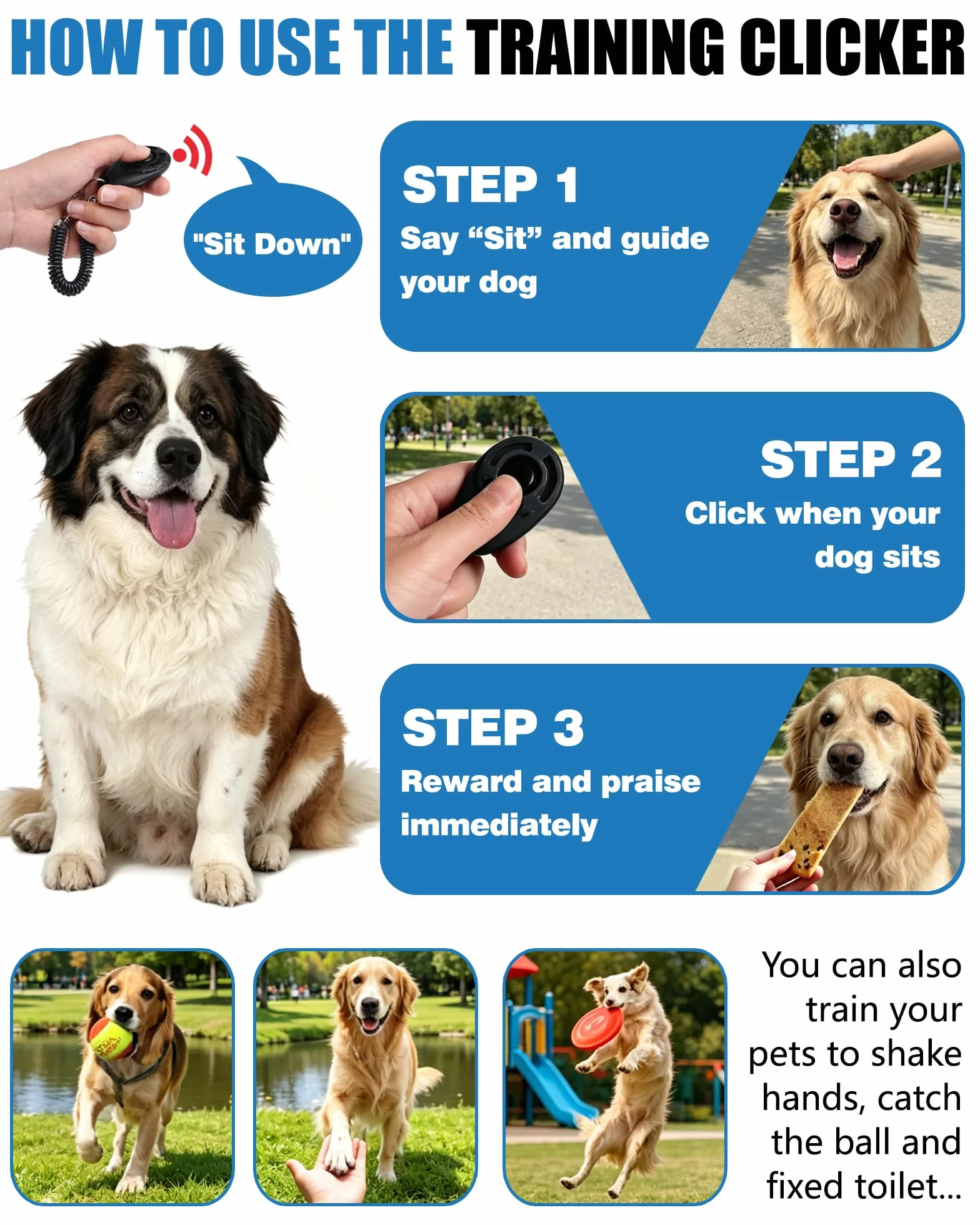 2 PCS Clickers pour Chien, Clicker Training avec Dragonne et Grand Bouton, Clicker Dressage Professionnel, Multicouleurs, pour Chien, Chat, Cheval, Oiseaux (Noir, Vert)