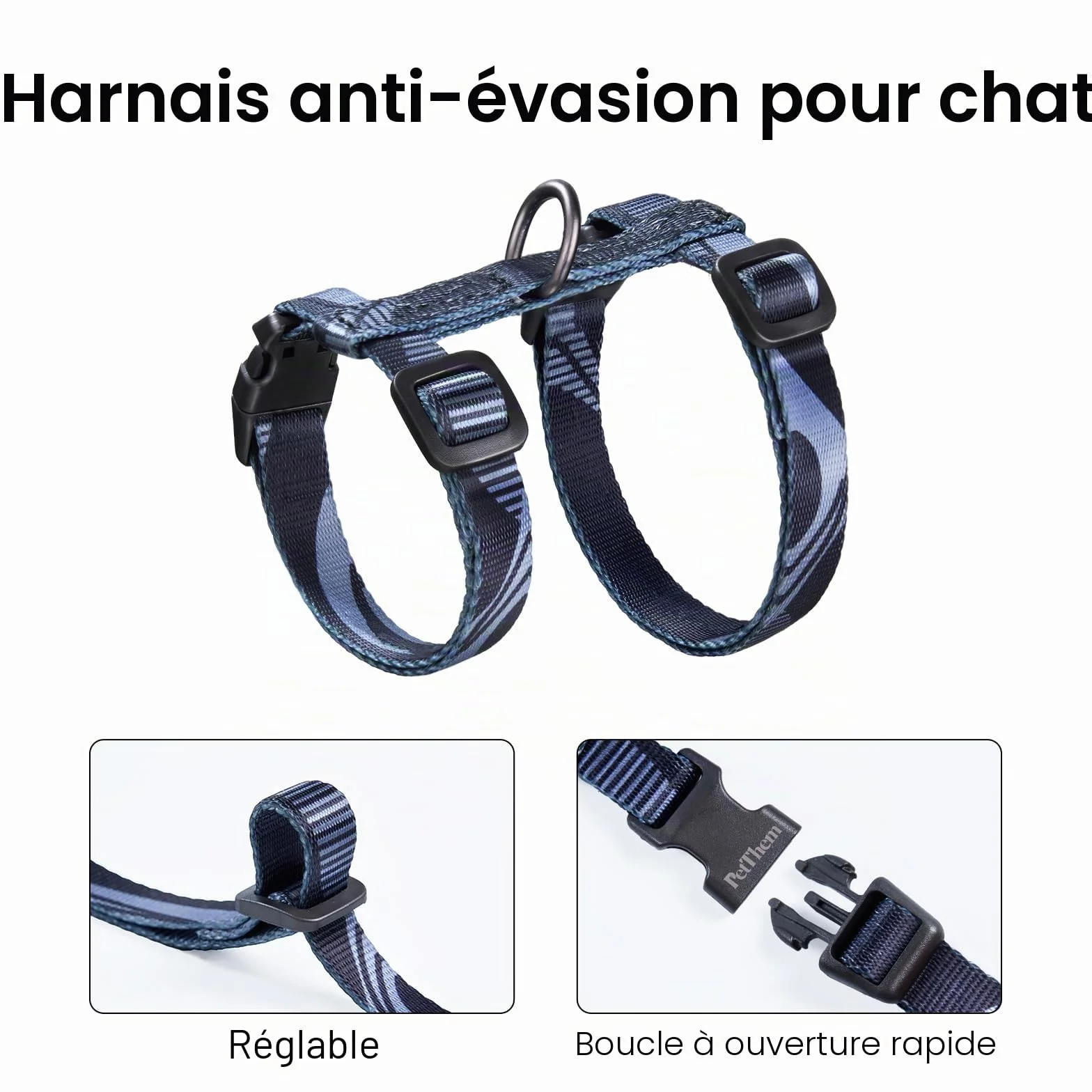 Harnais anti-fuite réglable pour chat - Ensemble de harnais et laisse doux et léger