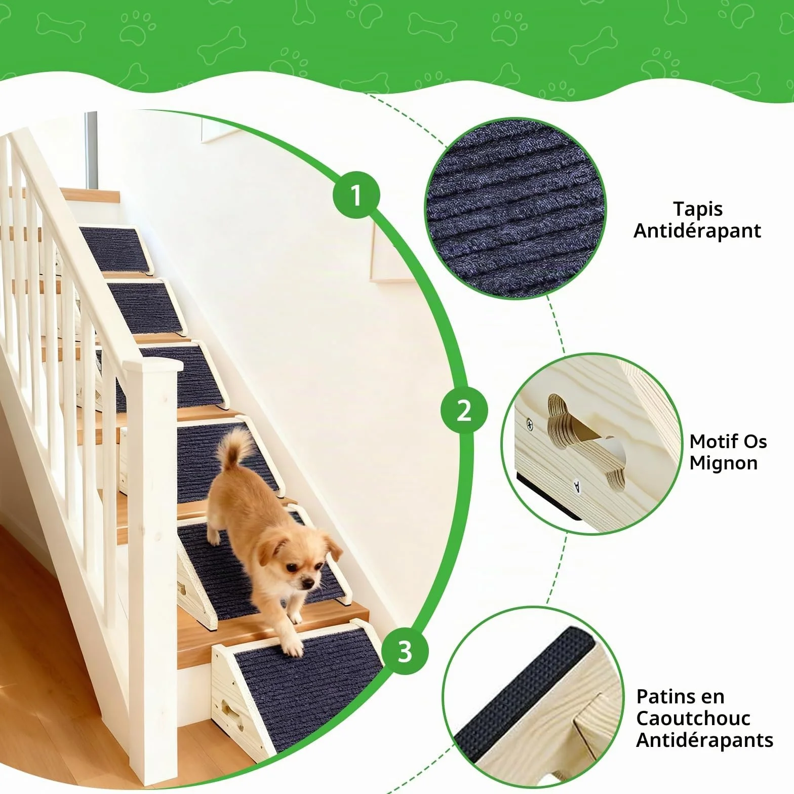 Marches Antidérapantes pour Chien 4 Pièces avec Moquette, Rampes à Angle Bas