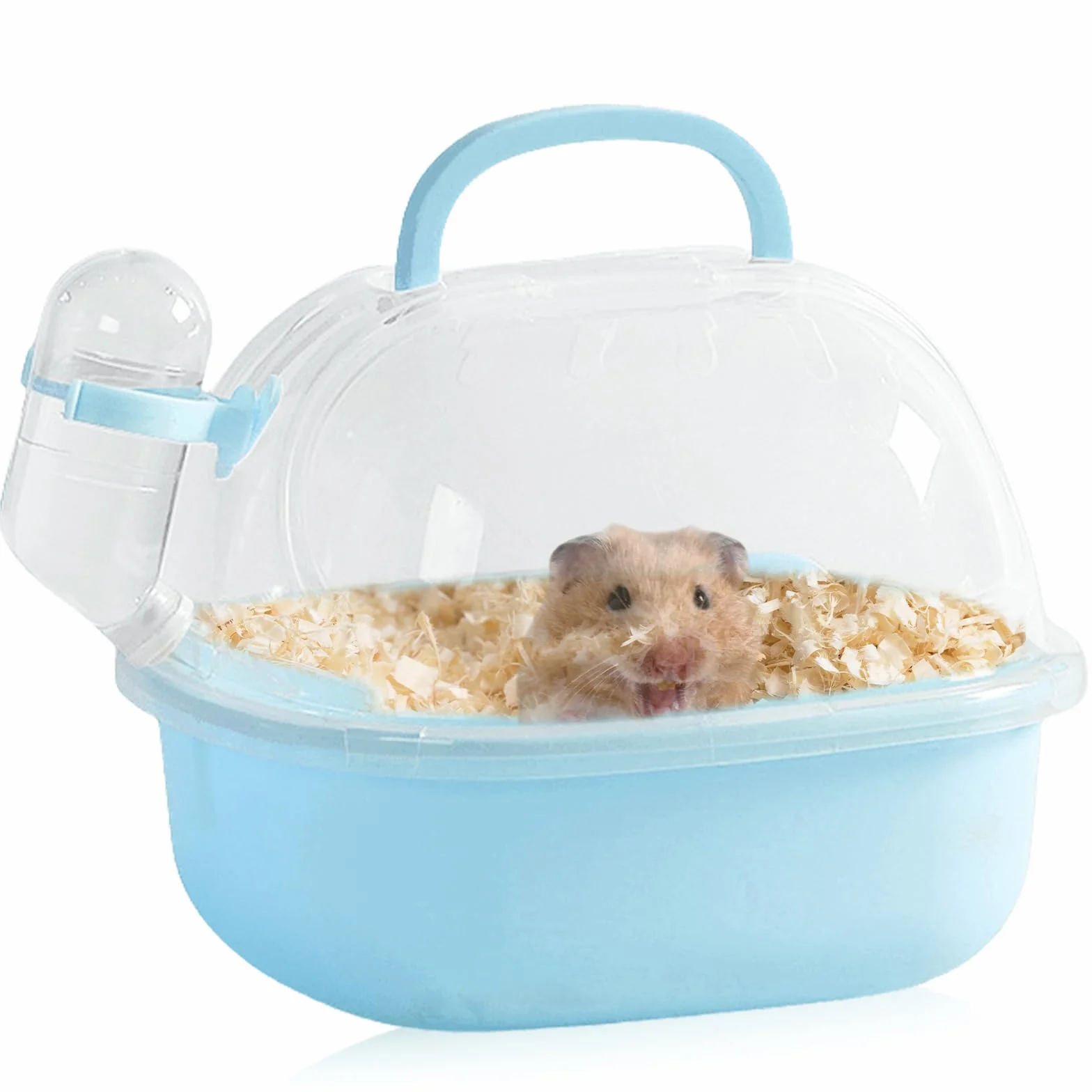 Cage de transport portable pour hamster 20 x 18 x 19 cm avec bouteille d'eau bleu