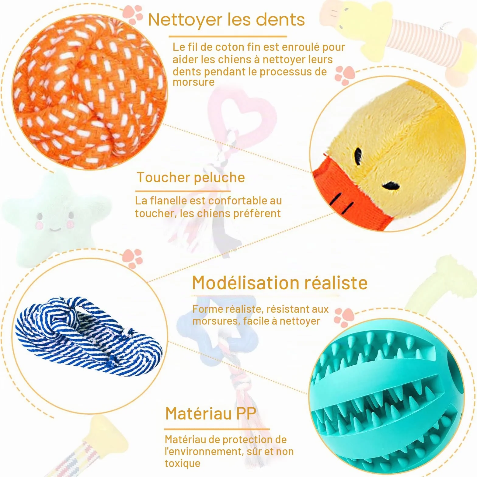 Lot de 20 jouets pour chien - Corde interactive - Balle en corde - Dents robustes - Jouet durable pour chiens de petite et grande taille