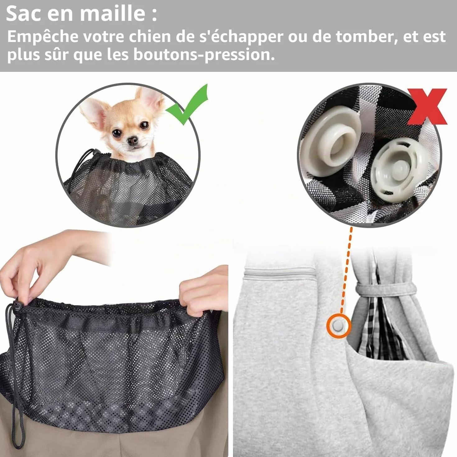CUBY Sac de transport pour chiot réglable et réversible bandoulière protection ceinture sécurité poche zippée