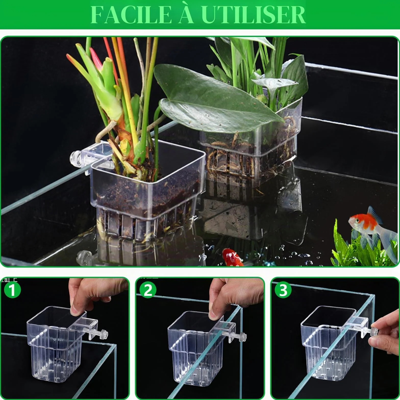 Support de Plante D'Aquarium Transparent, 4 Stück, Suspendu pour Aquarium Aquascape Décoration