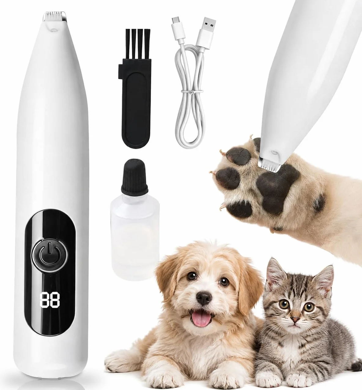 Tondeuse pour chat USB rechargeable avec LED, silencieuse de précision pour pattes oreilles yeux visage