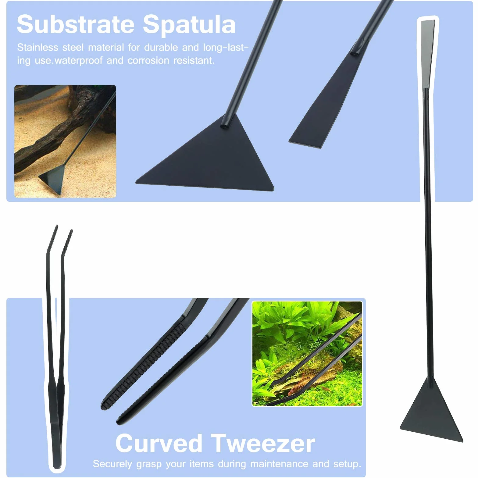 Kit d'outils de nettoyage pour aquarium 9 en 1, acier inoxydable, épuisette, râteau, fourche, grattoir