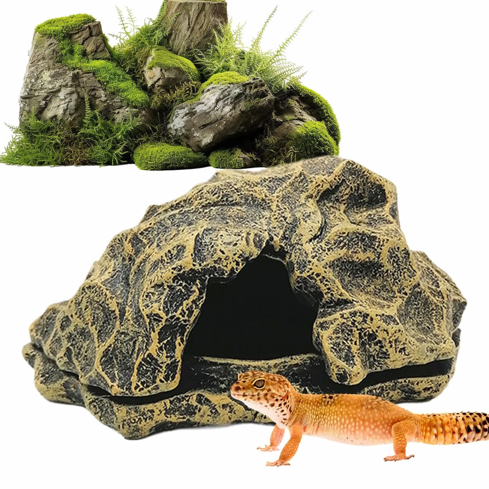 Caverne pour Reptiles Maison de Tortue en Roche Simulation pour Lézards Décor Aquarium Accessoires
