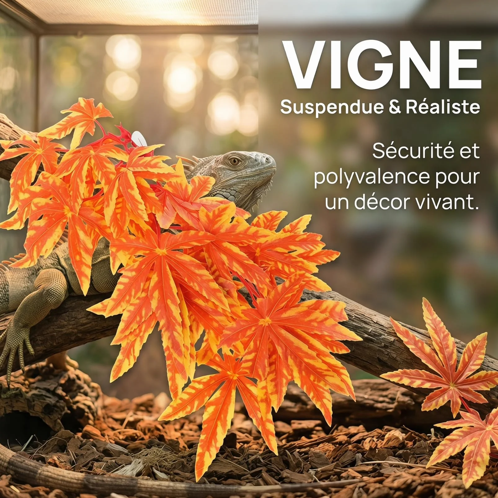 Housoutil Plante Artificielle Aquarium Vigne Suspendue 30X17X5Cm Décoration Terrarium Reptiles Amphibiens Cachette Naturelle Sûre Facile À Nettoyer