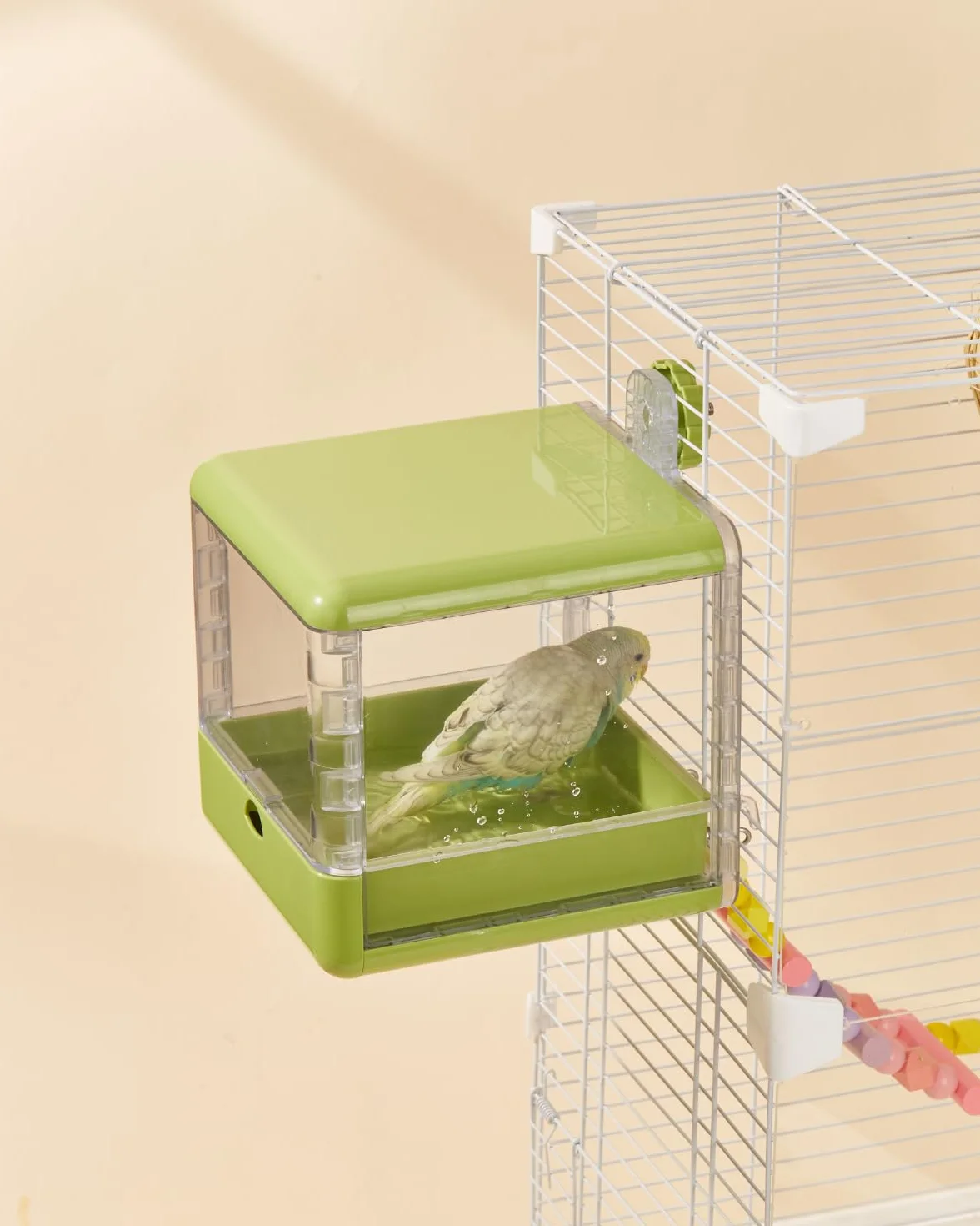 Bain d'oiseaux pour Cage, Bol Suspendu pour Oiseaux, Accessoires pour Cage à Oiseaux adaptés aux Oiseaux de Petite et Moyenne Taille, perroquets, inséparables, pinsons, perruches (Vert)