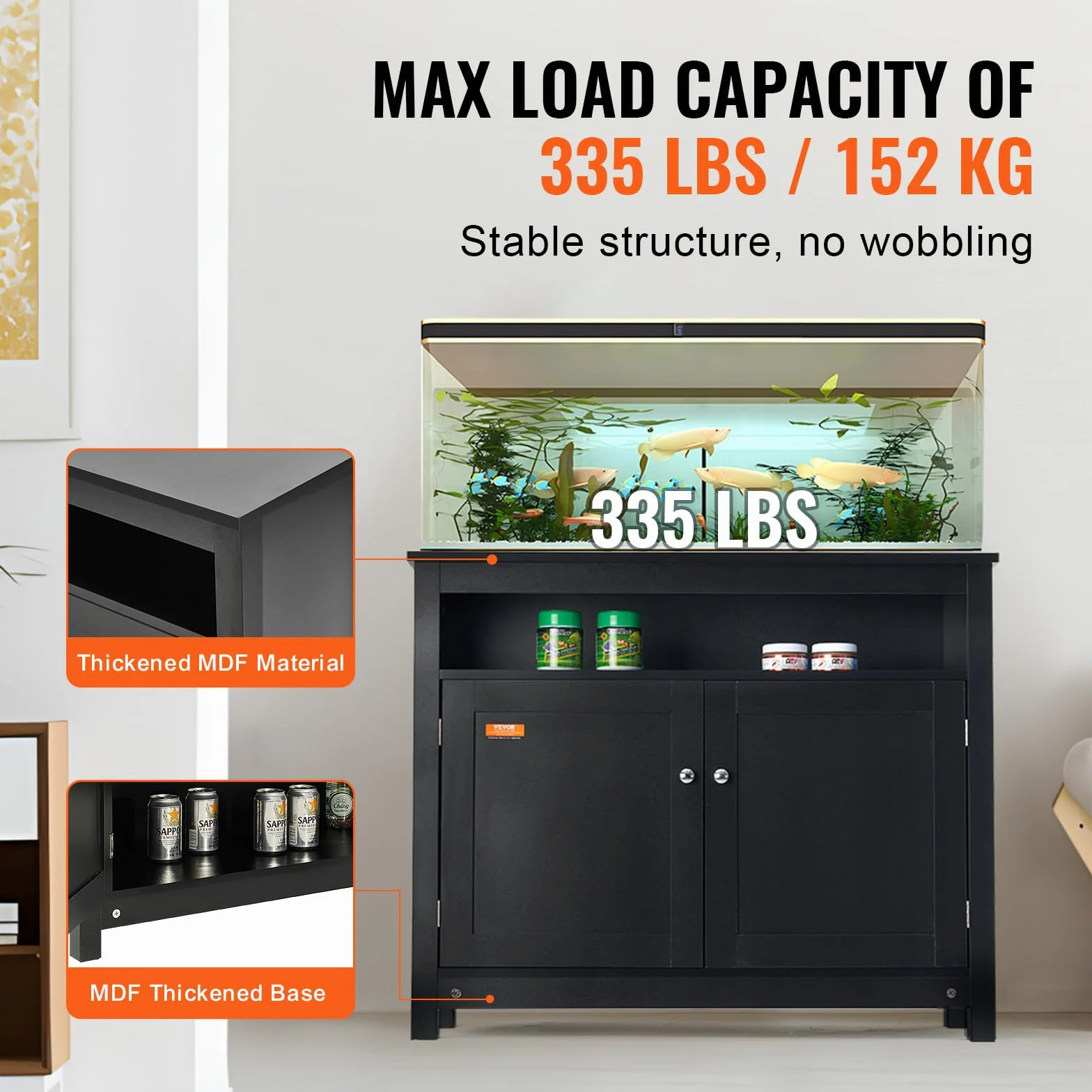 VEVOR Support Aquarium Charge 152 kg 92,7 x 40 x 76 cm MDF Noir