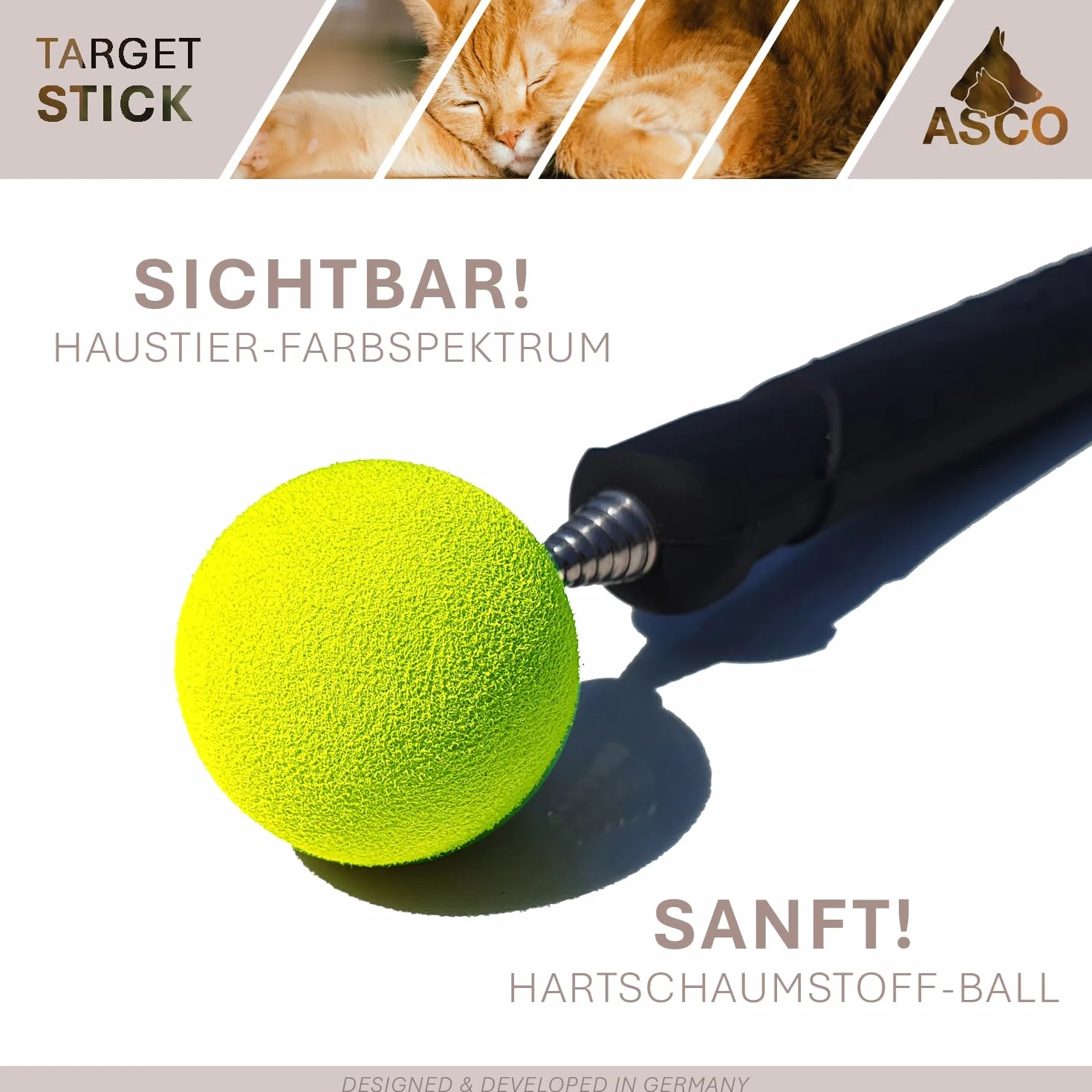 ASCO Target Stick avec Bracelet Extensible pour Chiens, Chats, Chevaux, Dressage et éducation au cliquet, Cible en Acier Inoxydable, Fonction télescopique 17-73 cm, Noir AC01TS