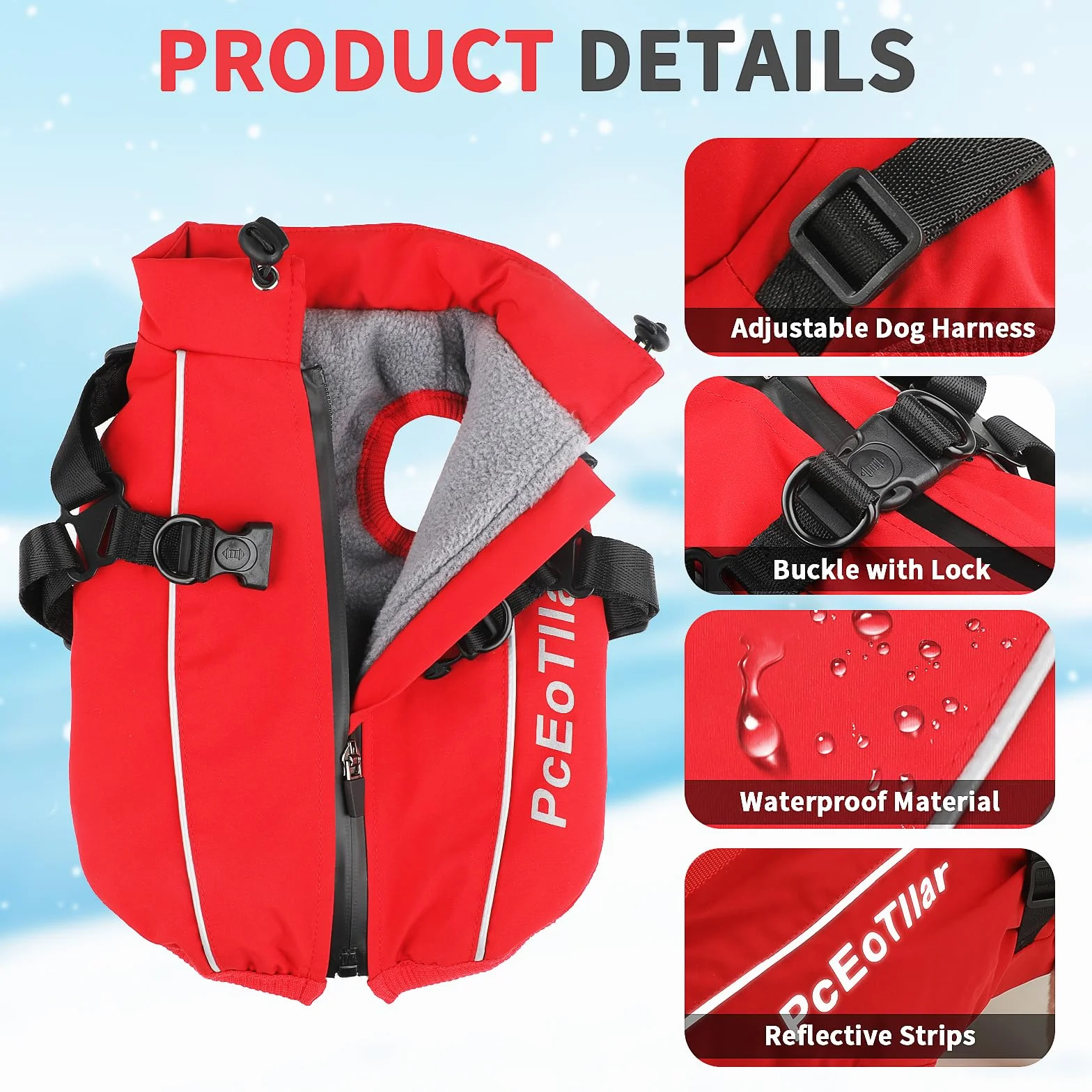Manteau imperméable pour chien petite taille veste chaude réfléchissante harnais hiver coton rouge taille M