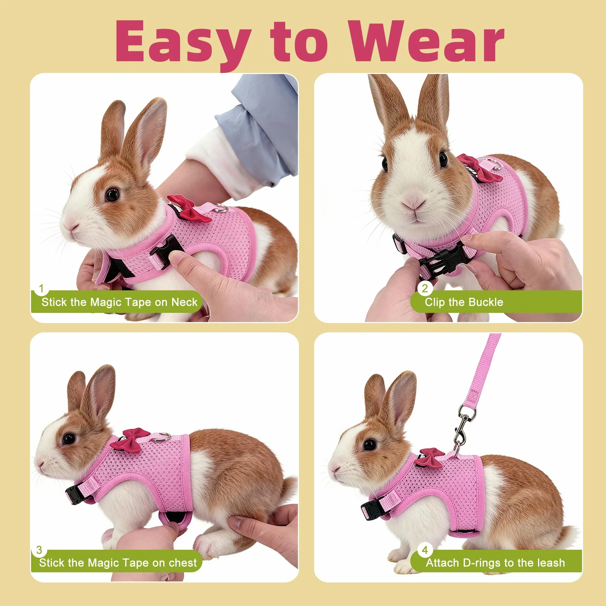 Harnais et laisse pour petits animaux, rose, taille L, en maille douce et respirante