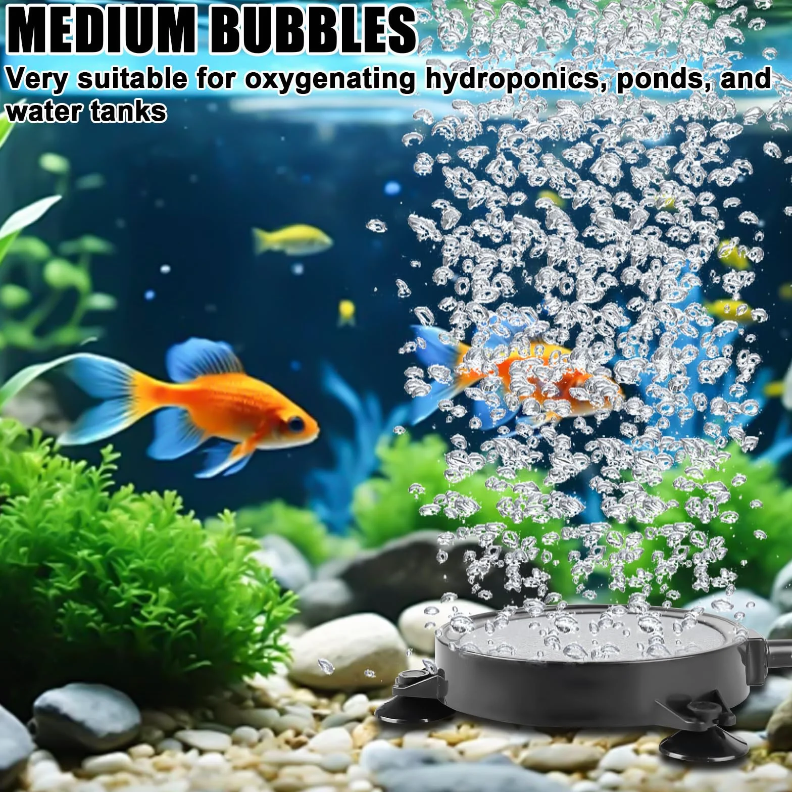 Lot de 4 pierres à air d'aquarium 100 mm avec ventouses puissantes - Diffuseur super haut pour oxygène dissous