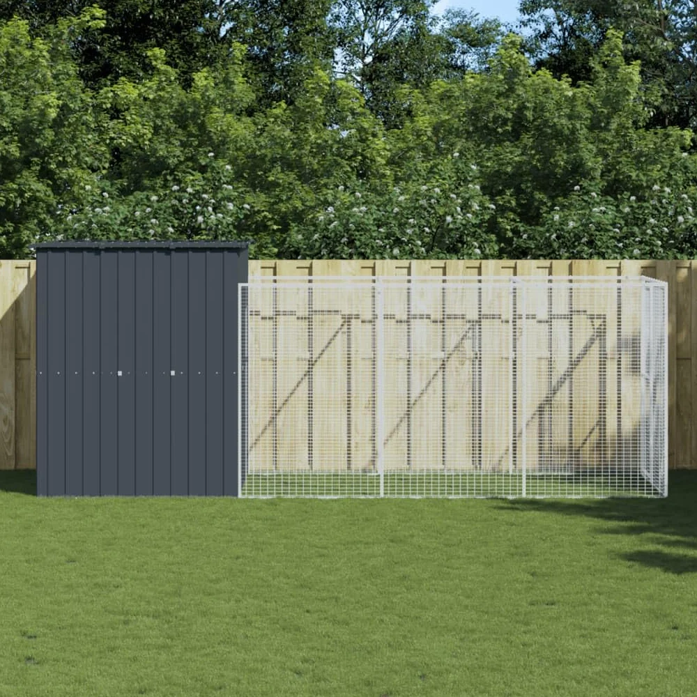Niche pour Chien Extérieur Métal, Chenil d'extérieur Enclos Cage pour Chien avec Cour Anthracite 165x455x181 cm