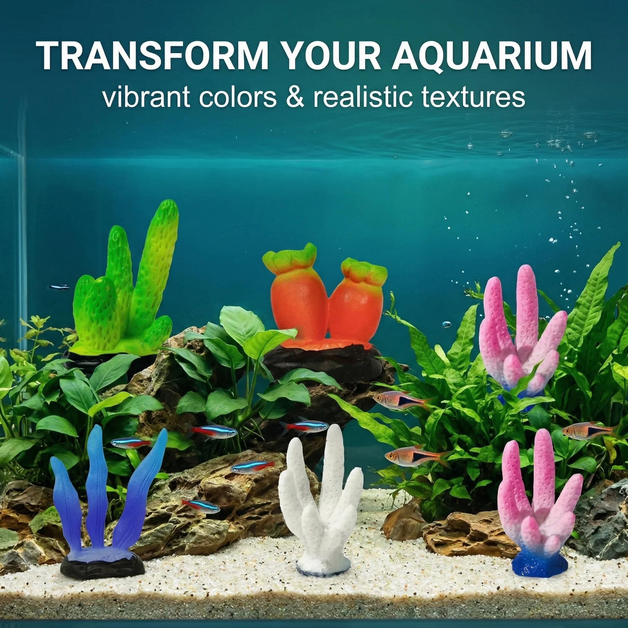 Corail Artificiel pour Aquarium, Ornements PVC Multicolore, Décor Résine Paysage Marin