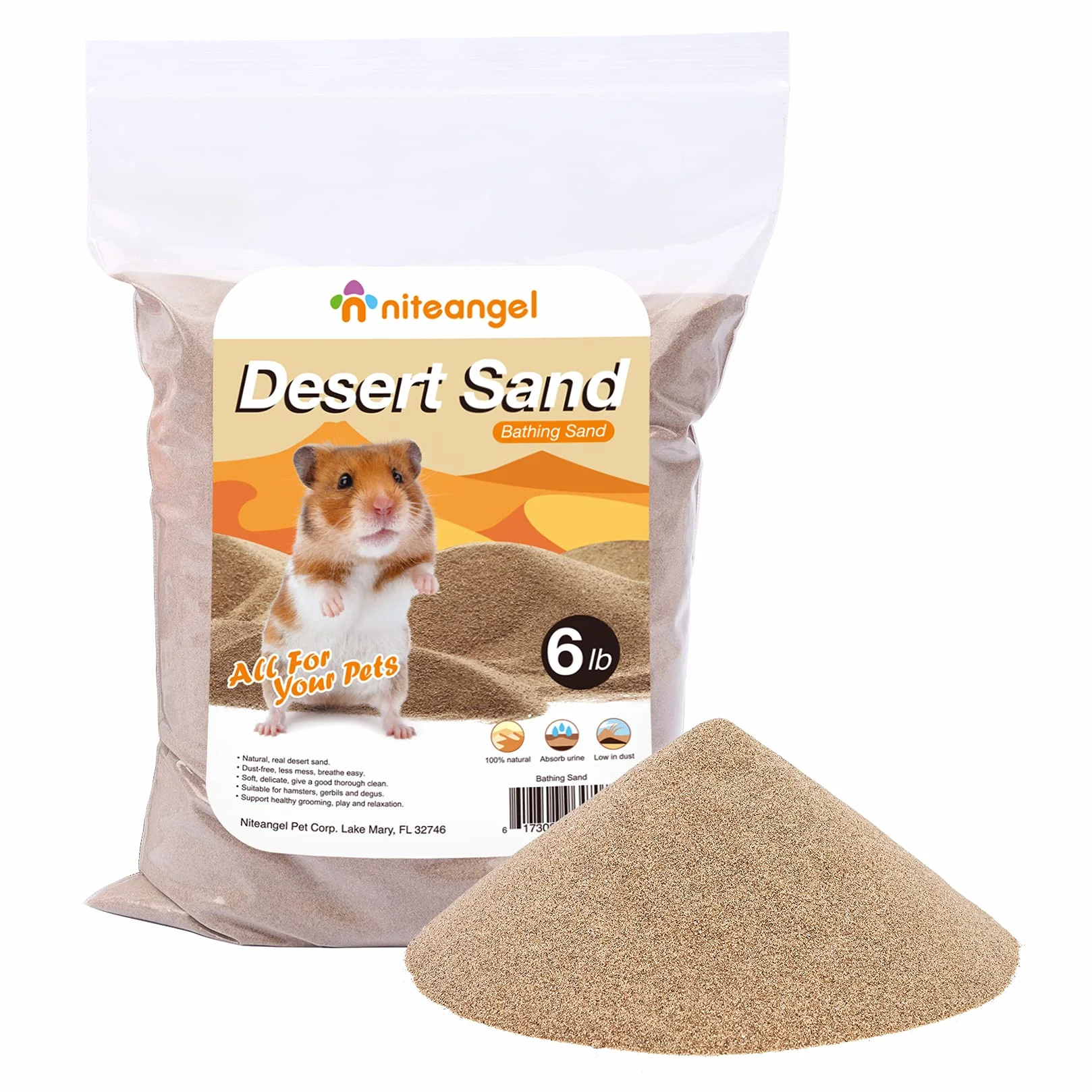 Niteangel Sable de Bain Désertique sans Poussière pour Hamsters, Chinchillas, Gerbilles, Souris, Dègues, 2.72 kg