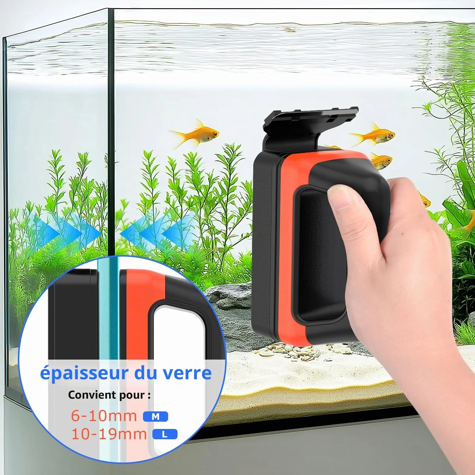 hygger Nettoyage Magnétique Vitre Aquarium, Brosse Aimant avec Grattoir Amovible pour Aquarium Eau Douce et Salée (L)