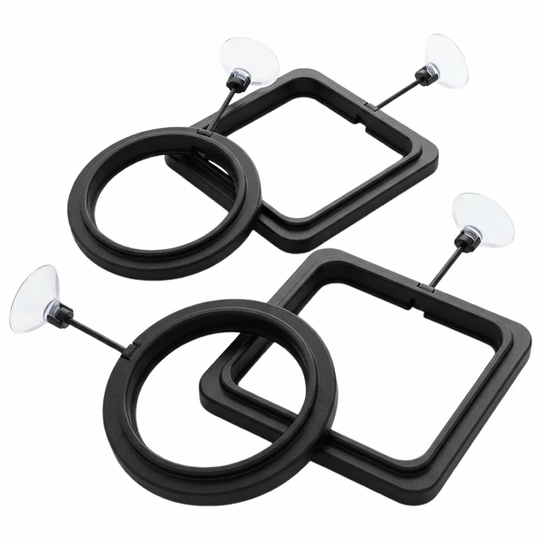 Lot de 4 anneaux de nourrissage pour aquarium flottants avec ventouse support nourriture poissons plantes flottantes Noir