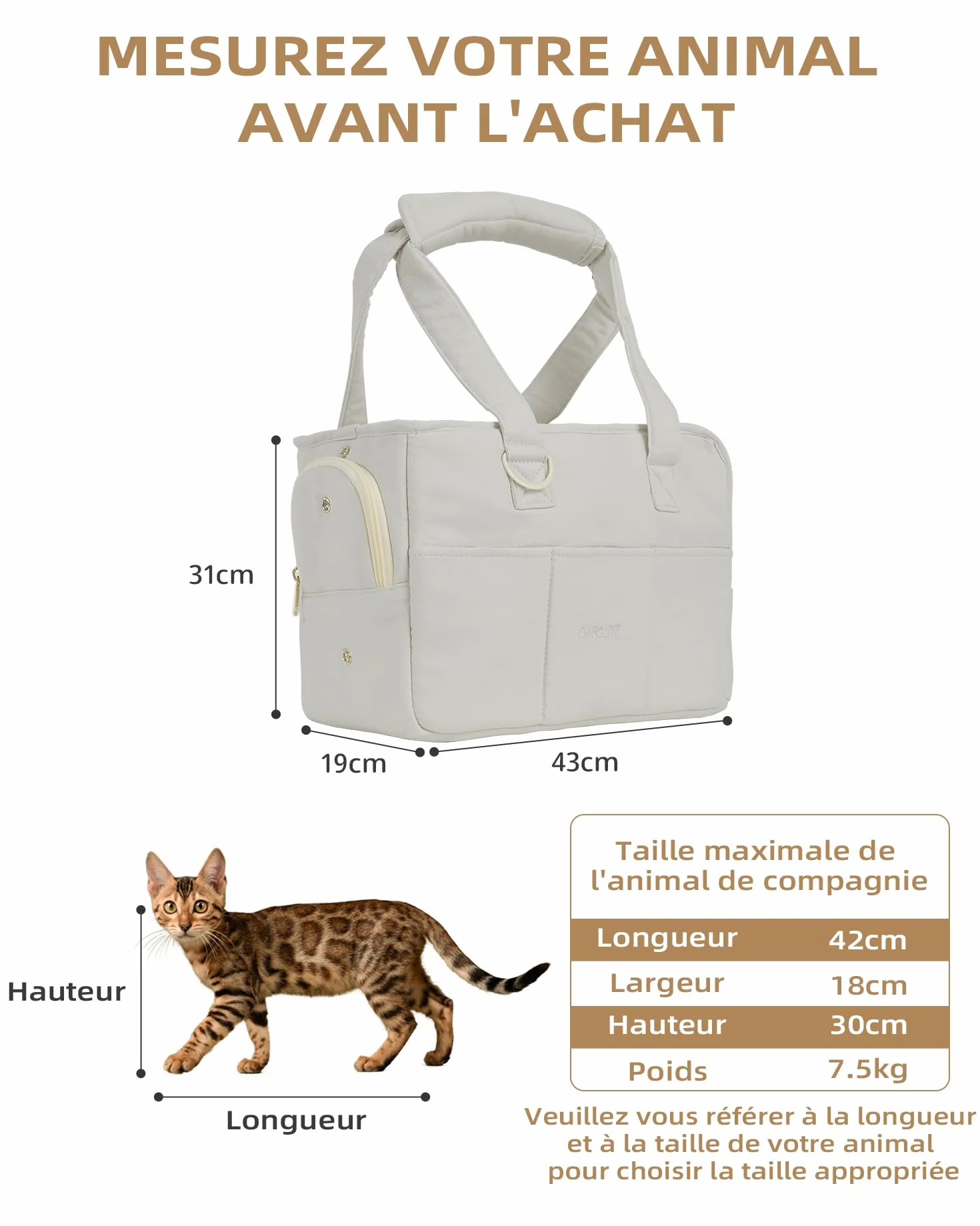 ONECUTE Sac de Transport pour Chat Chien Respirant Pliable 7.5 kg Medium Grey