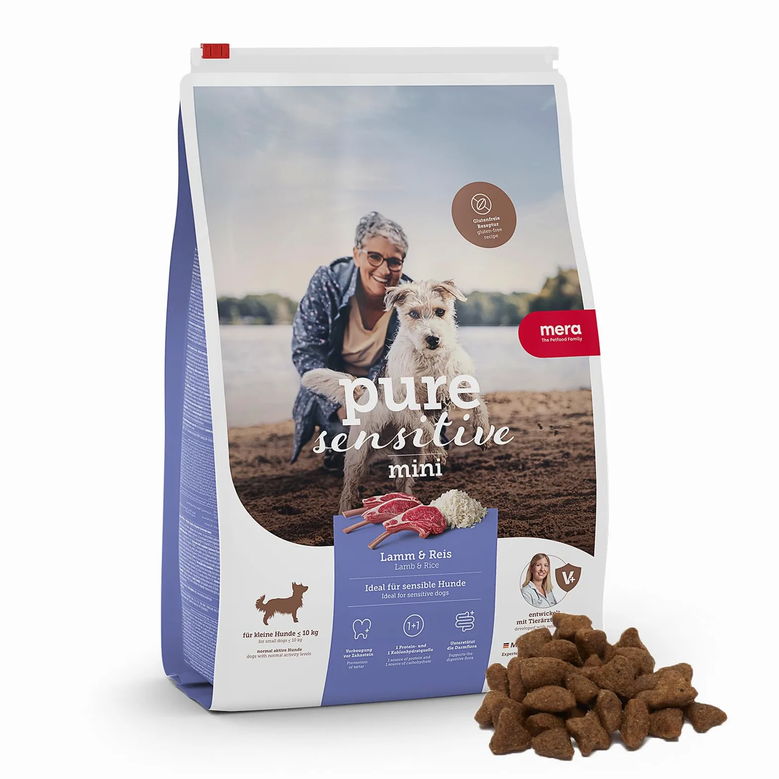 MERA Pure Sensitive Mini Agneau et Riz, Croquettes pour Petits Chiens Sensibless, Petites Croquettes sans Blé et sans Sucre (4 kg)