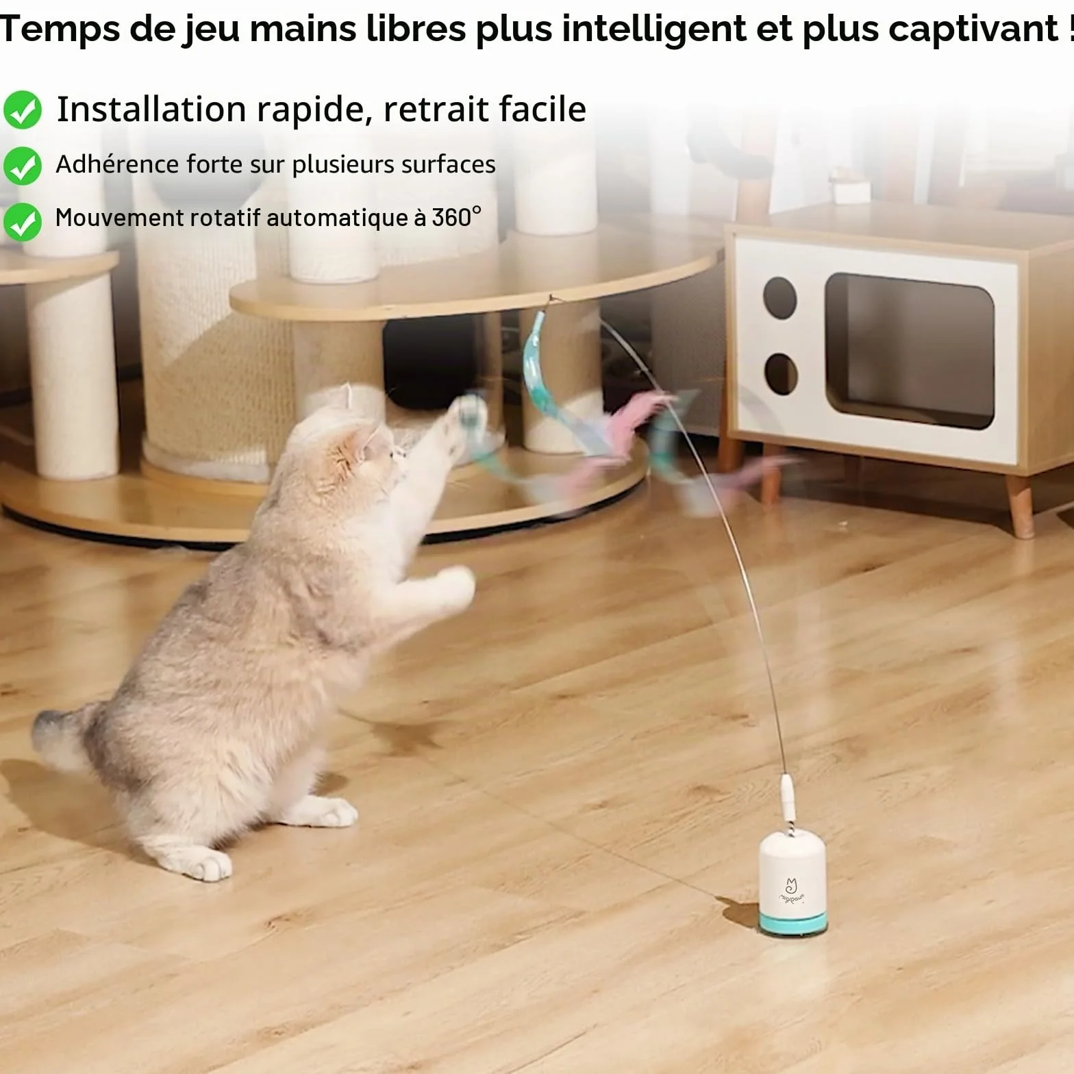 Migipaws interaktywna zabawka dla kota z przyssawką, elastycznym kablem 70 cm, składana, ładowana