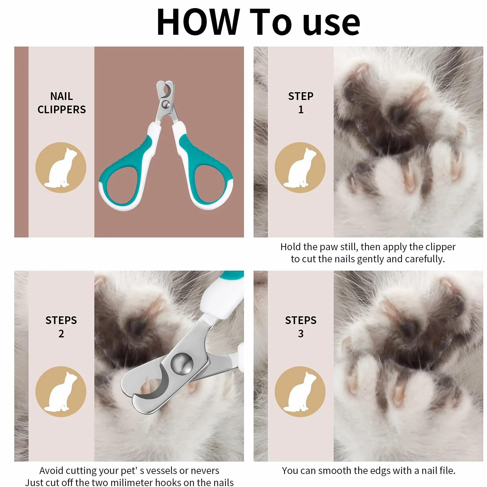 SUSSURRO Coupe Griffes Chat Professionnels, Ciseaux à Ongles Courbe en Acier Inoxydable pour Chiots et Chatons