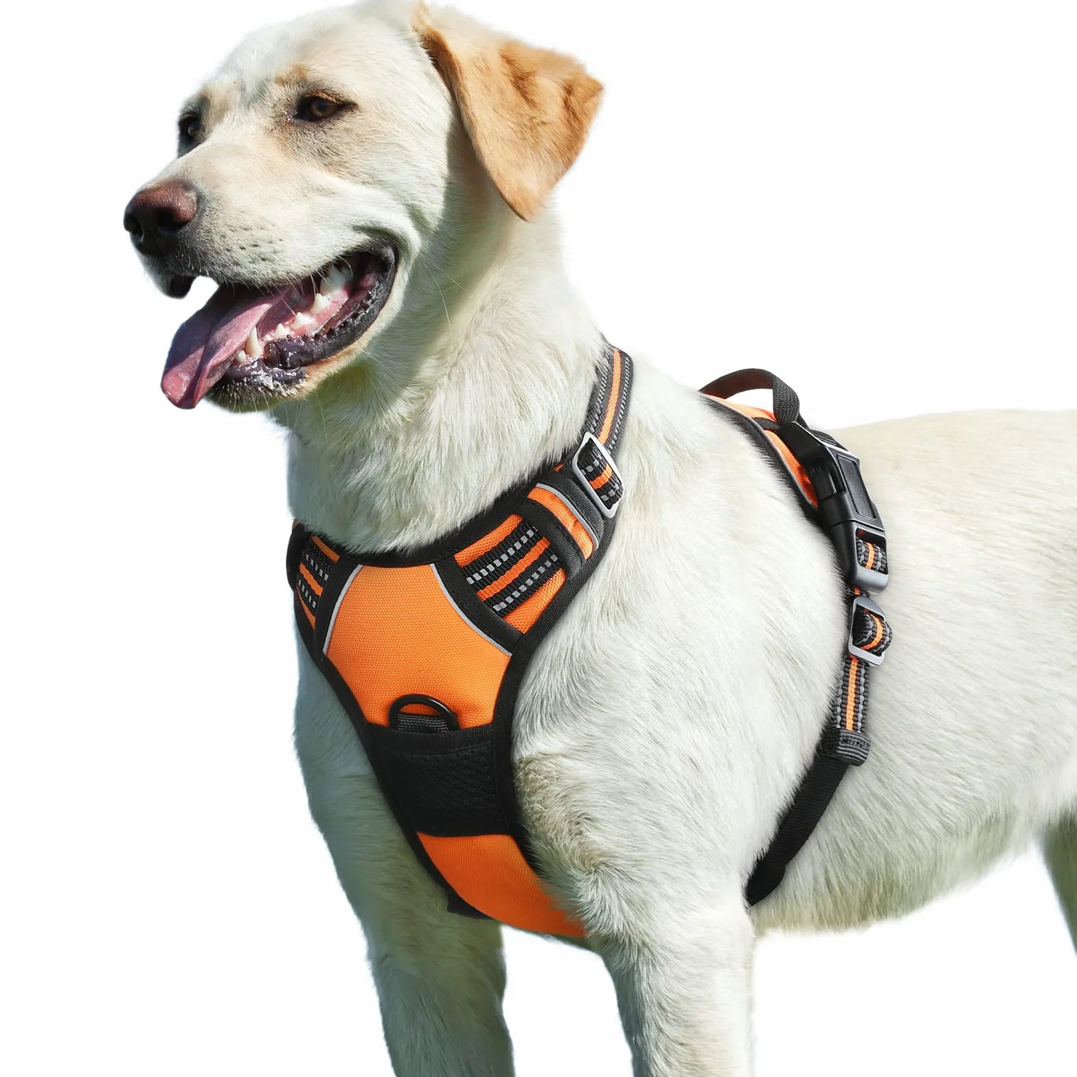 Harnais Chien Anti Traction Réfléchissant Réglable avec Poignée Contrôle, pour Chien Moyen et Grand, Orange, L
