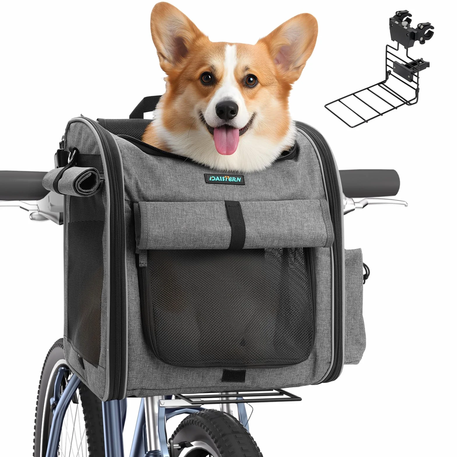 Panier Vélo Avant pour Chiens Chats 10KG avec L Support Φ8cm Pliable 4 en 1 Sac à Dos Bandoulière Siège Auto