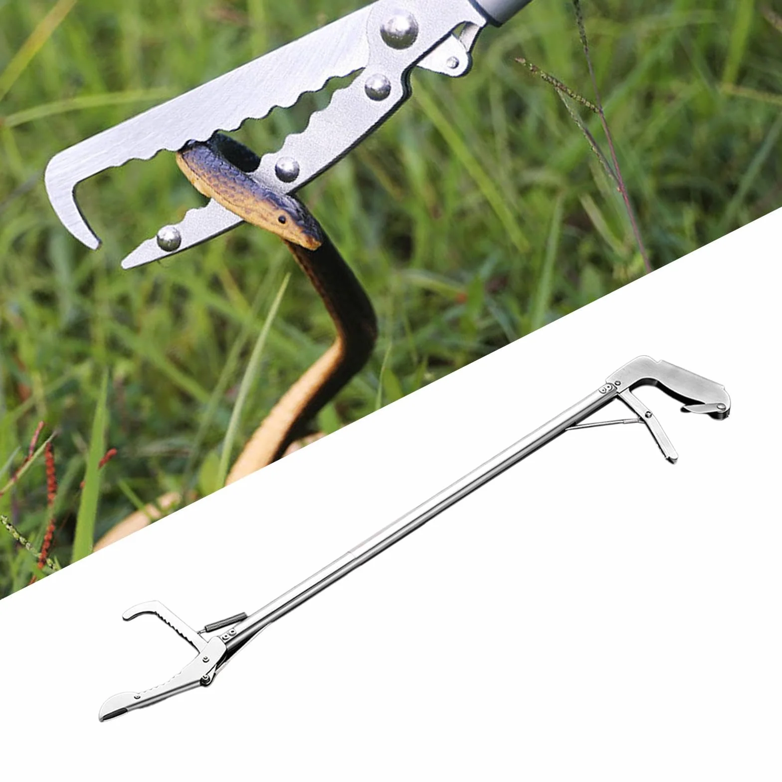 MagiDeal Pince à serpents et reptiles en acier inoxydable antidérapante pliable 150 cm outil d'alimentation à mâchoires larges Bec Coudé