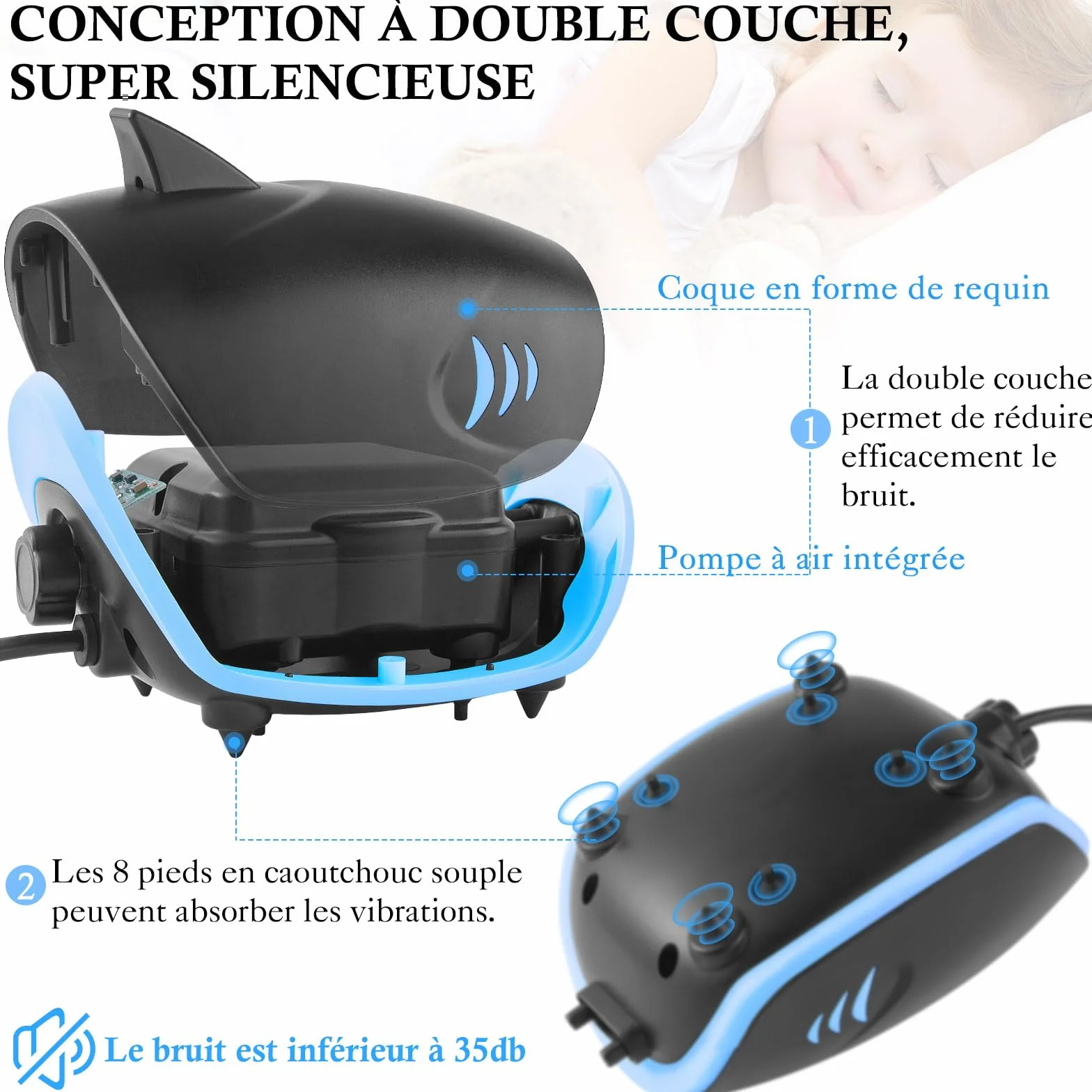 Pompe à Air pour Aquarium 3W 5L/Min Silencieux Ajustable 400l
