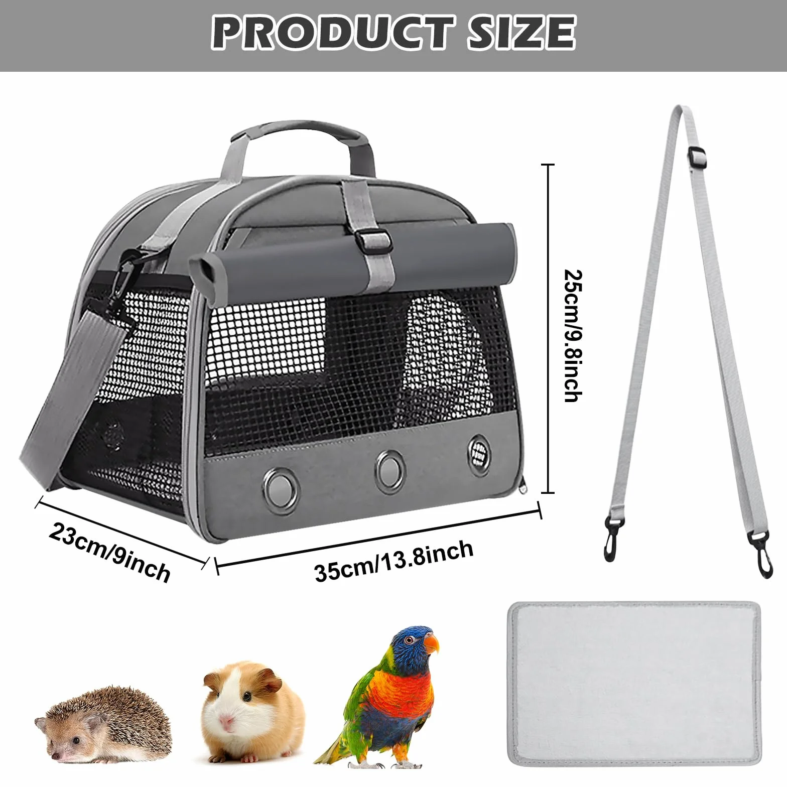 Sac De Transport pour Petits Animaux 35x25x23 cm Gris