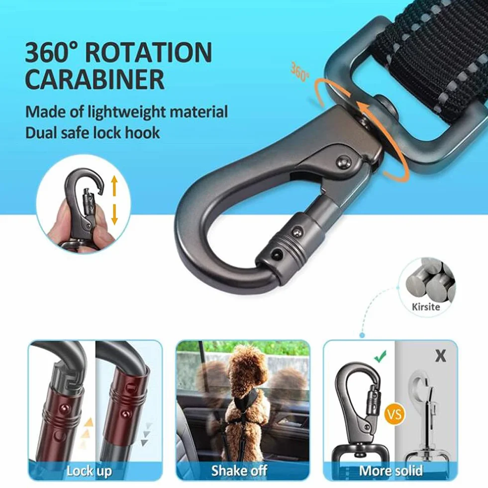 Ceinture Sécurité Chien Voiture Réglable Amorti Absorption Chocs Réfléchissante Élastique Noire